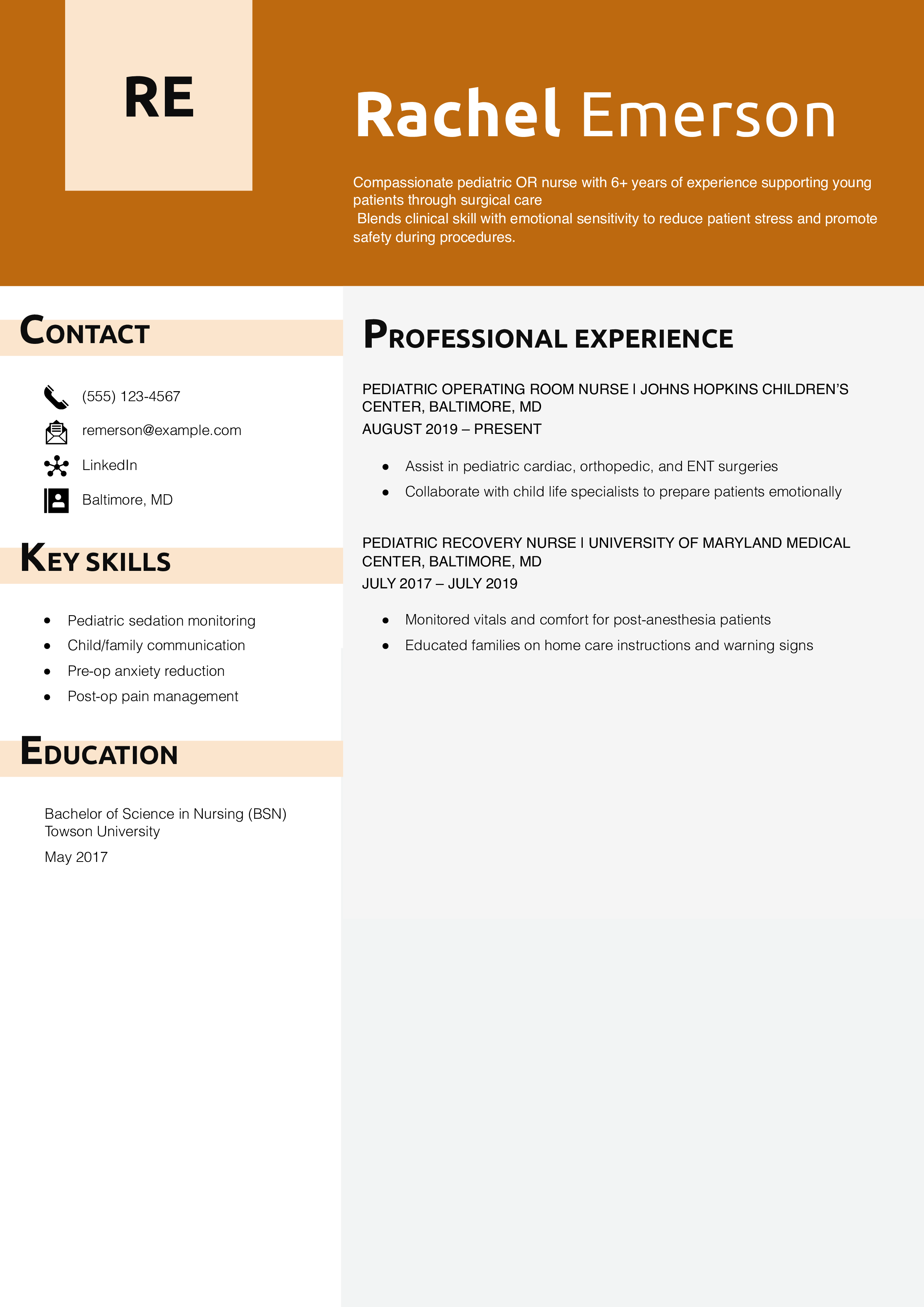Pediatric OR Nurse Resume