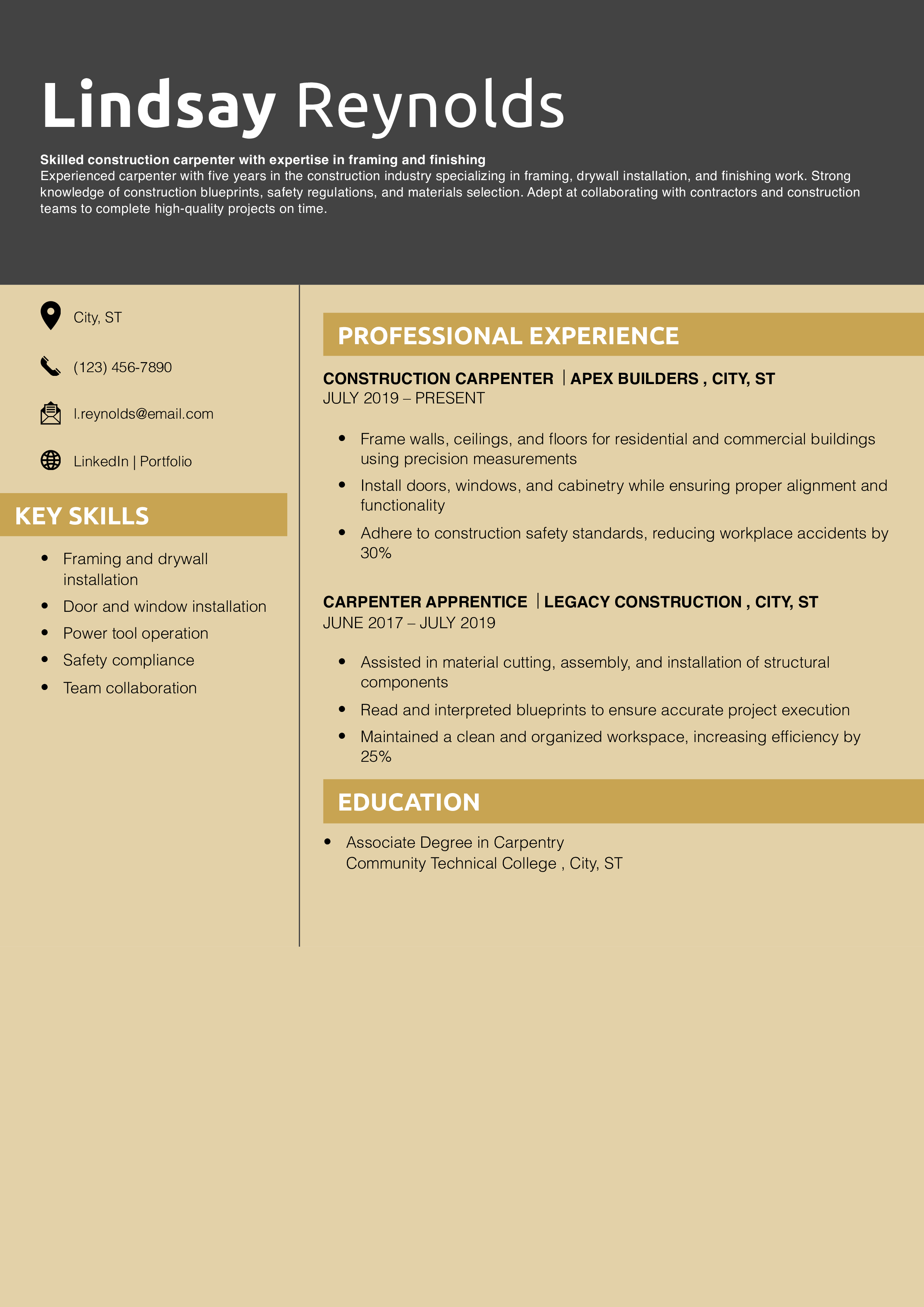 Carpenter construction resume