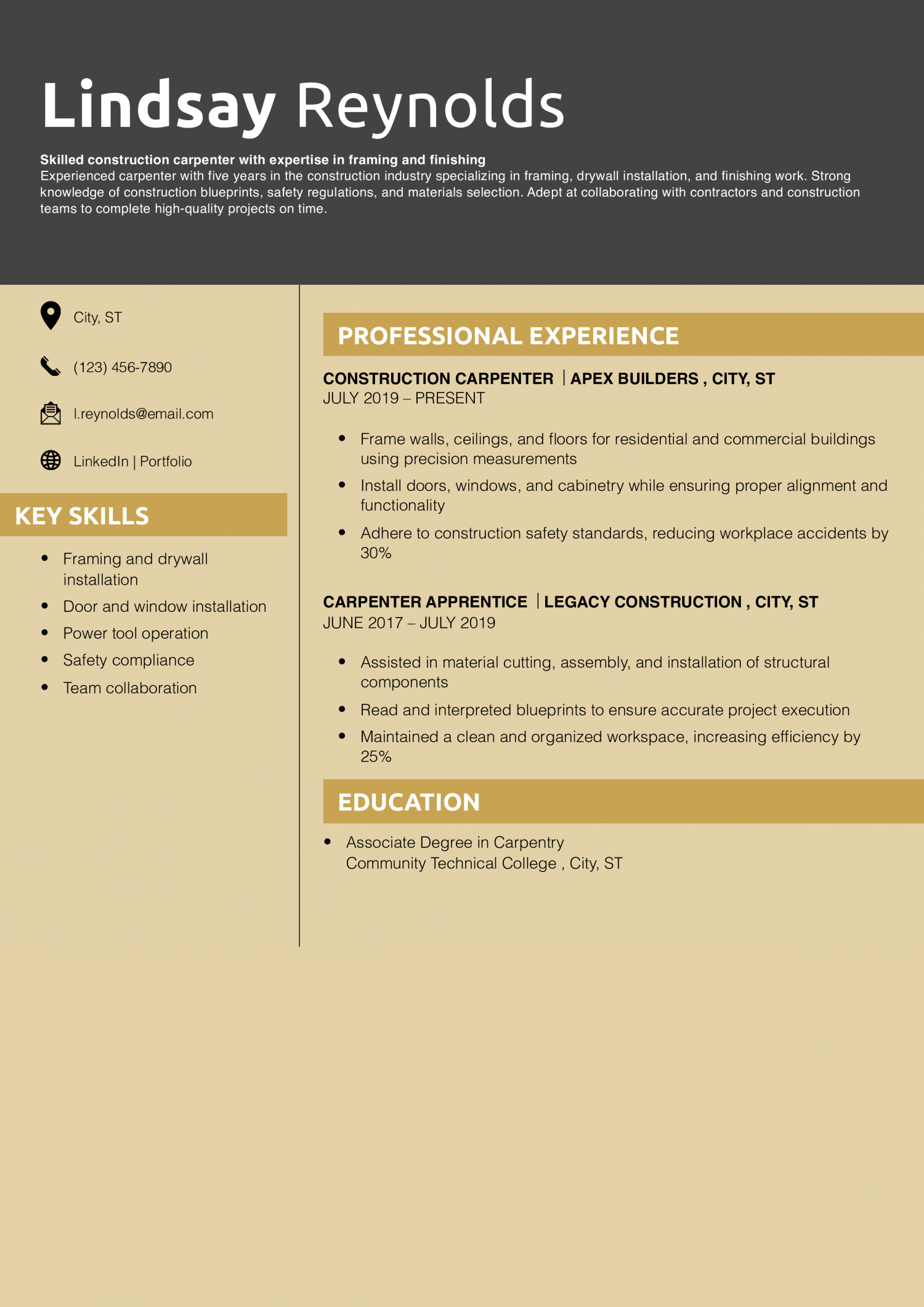 Carpenter construction resume