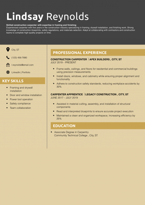 Carpenter construction resume