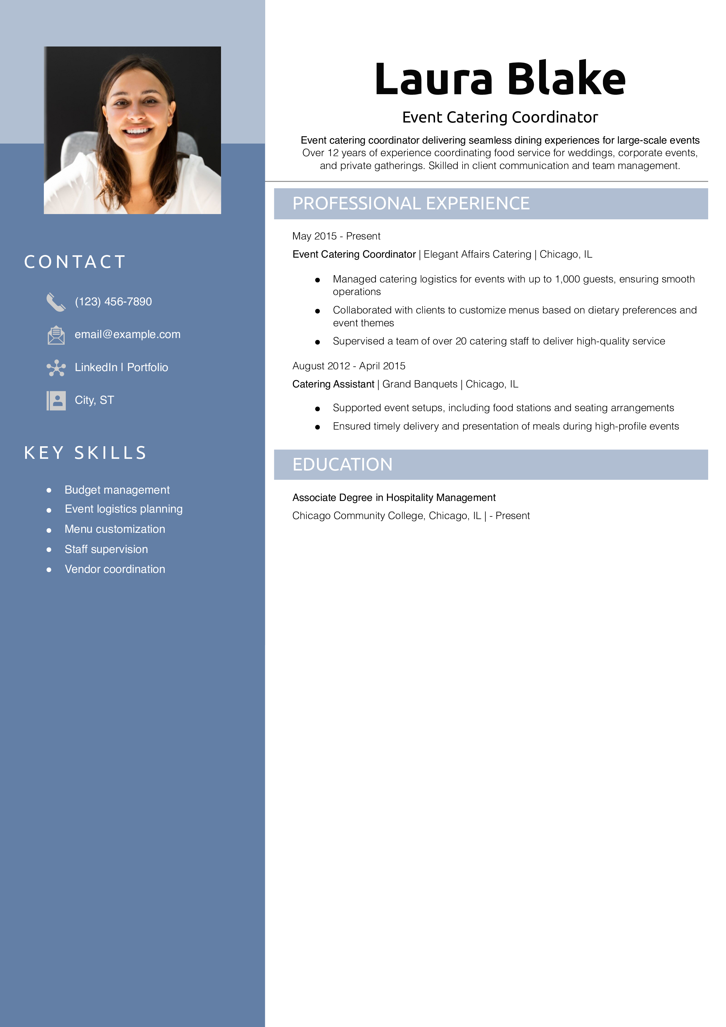 Event Catering Coordinator Resume