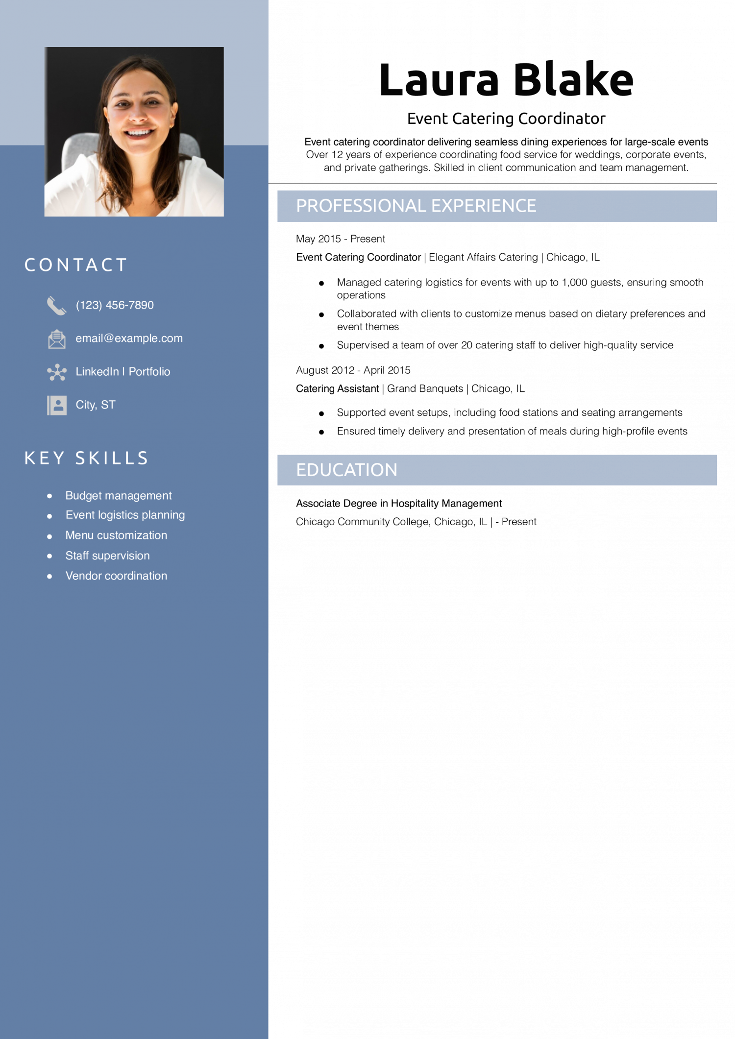 Event Catering Coordinator Resume