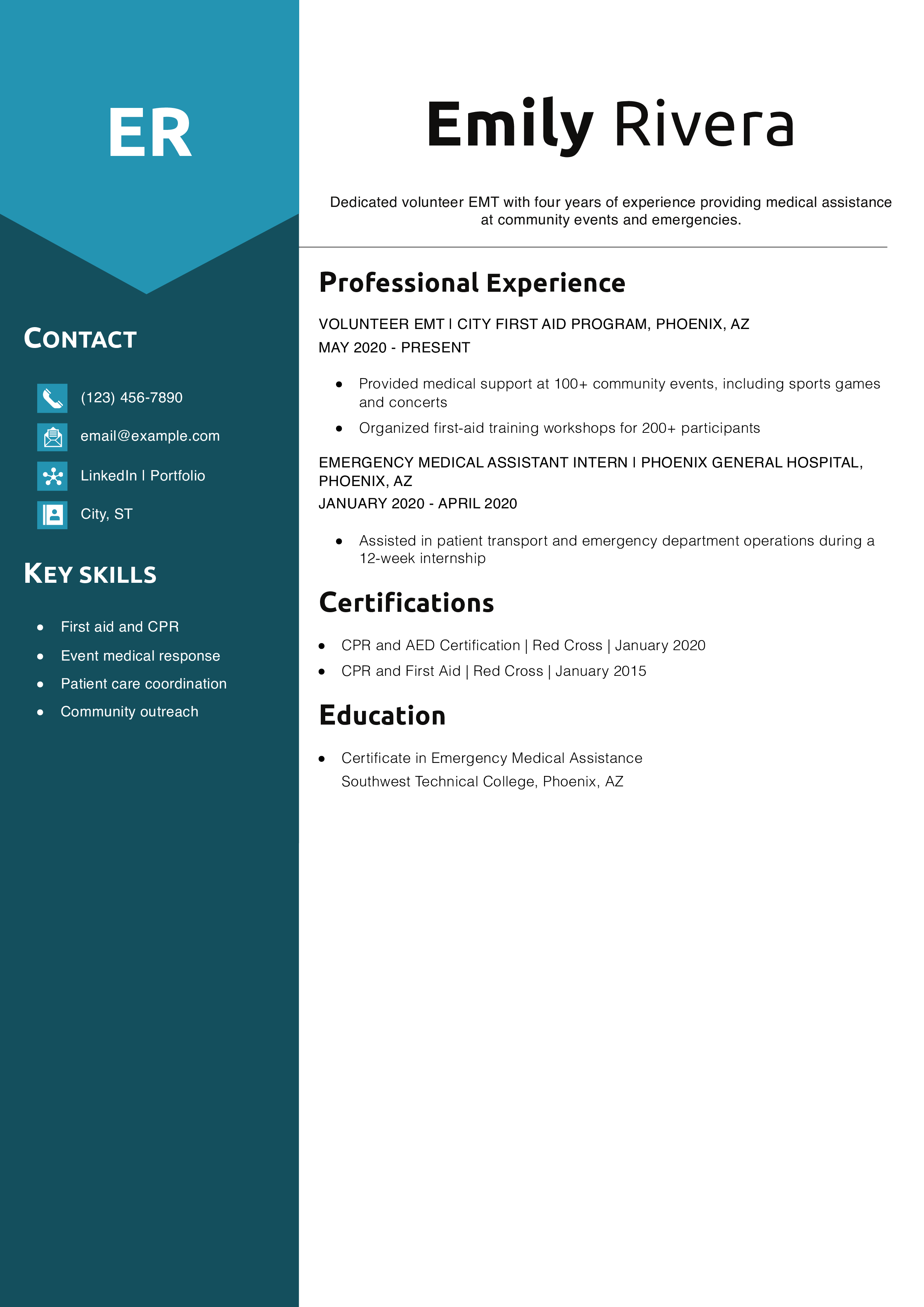 Volunteer EMT Resume Example