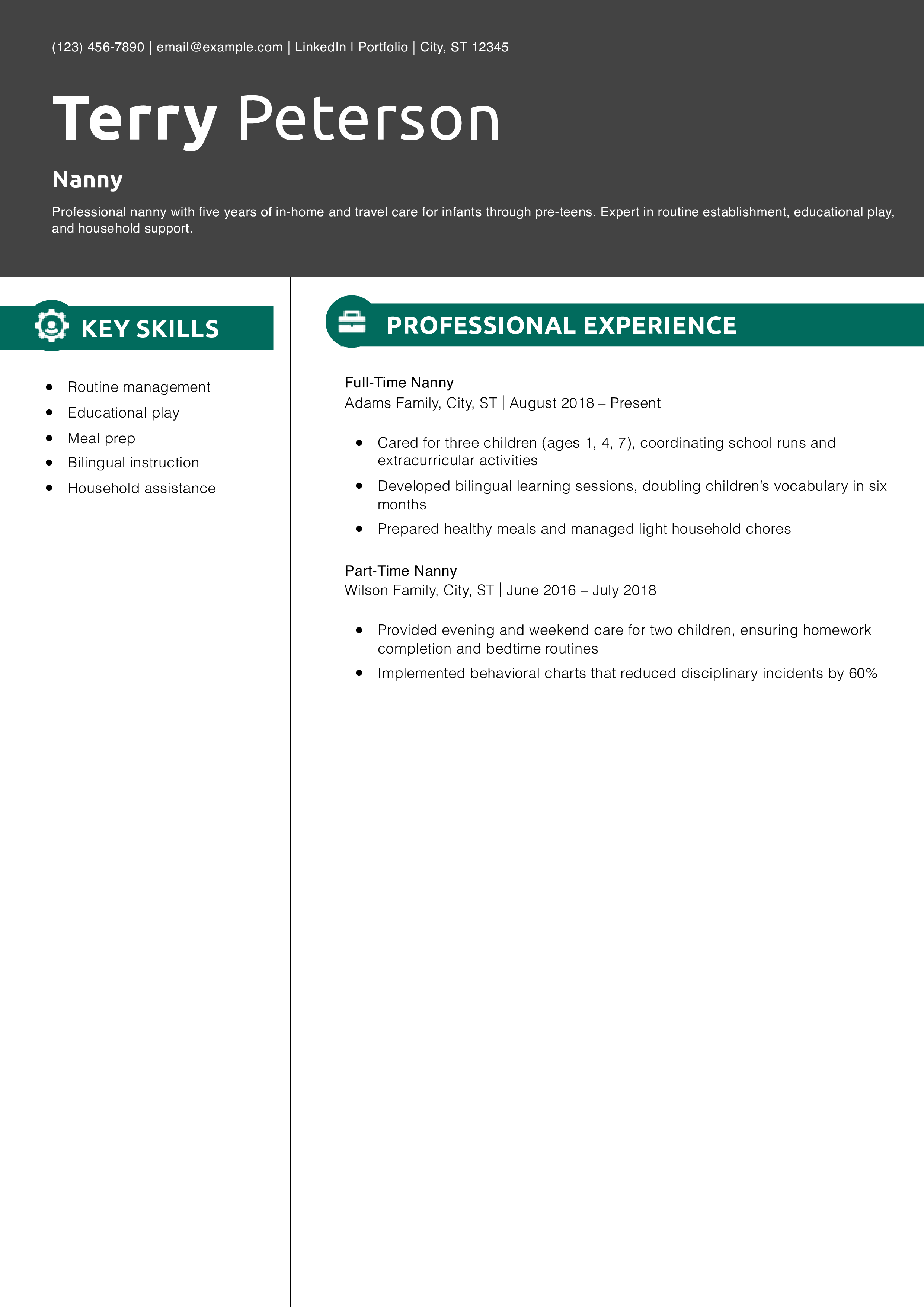 Nanny Resume Example