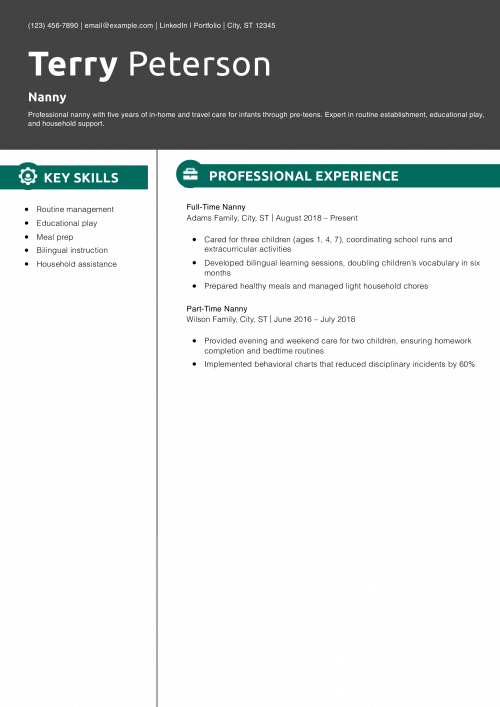 Nanny Resume Example