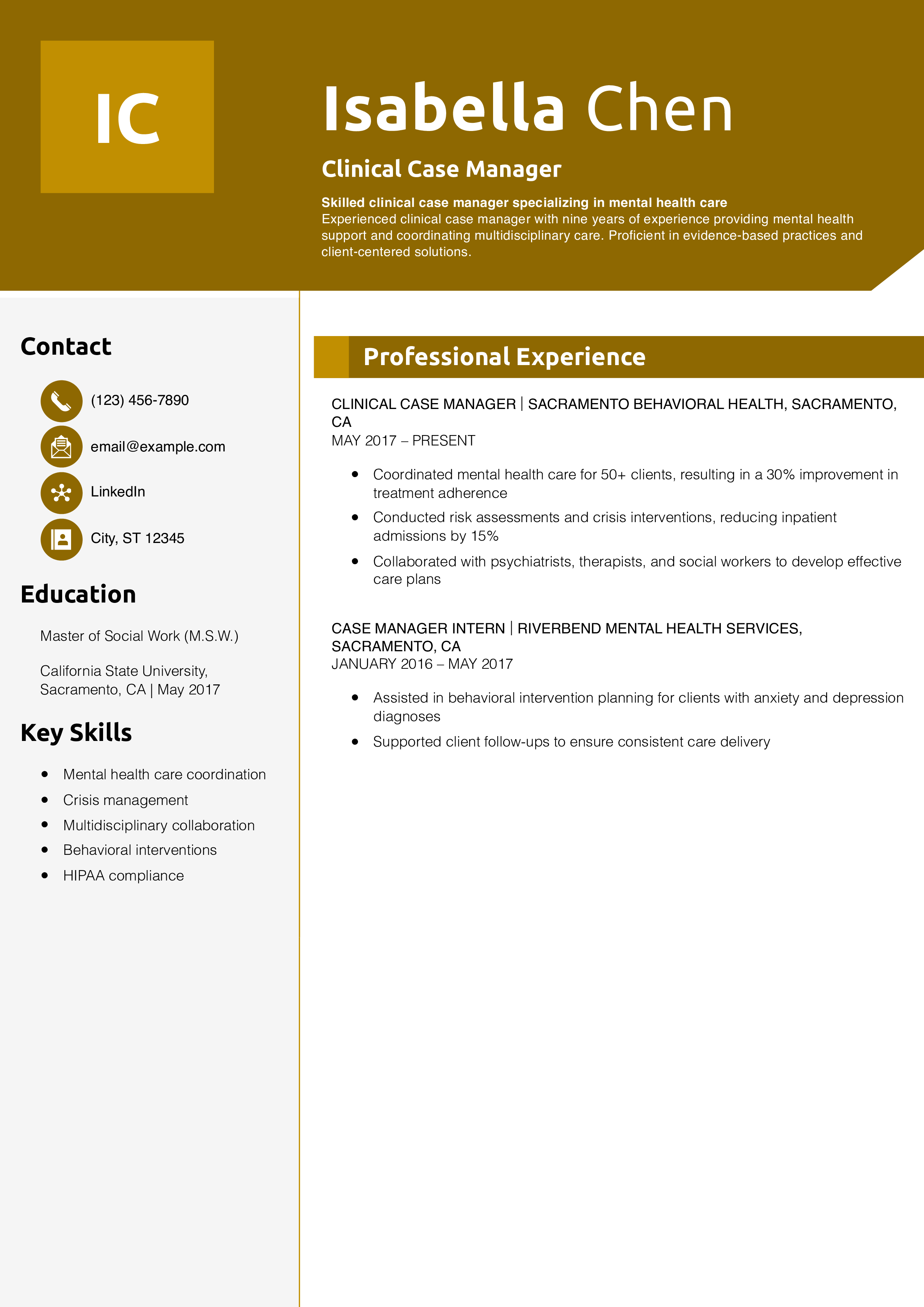 Clinical Case Manager Resume Example