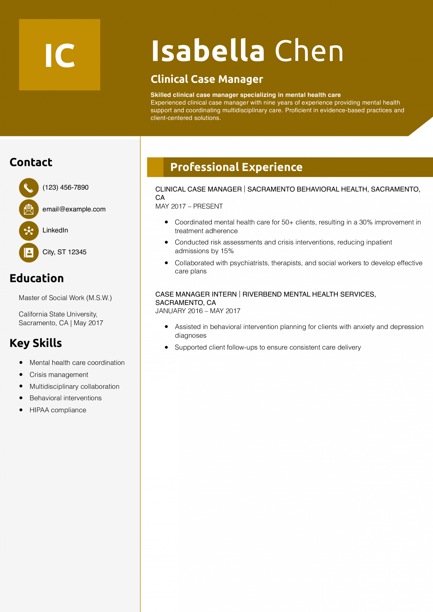 Clinical Case Manager Resume Example