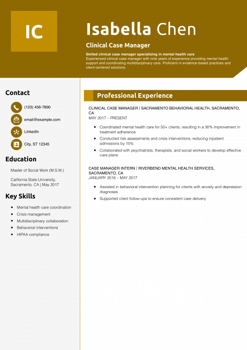 Clinical Case Manager Resume Example