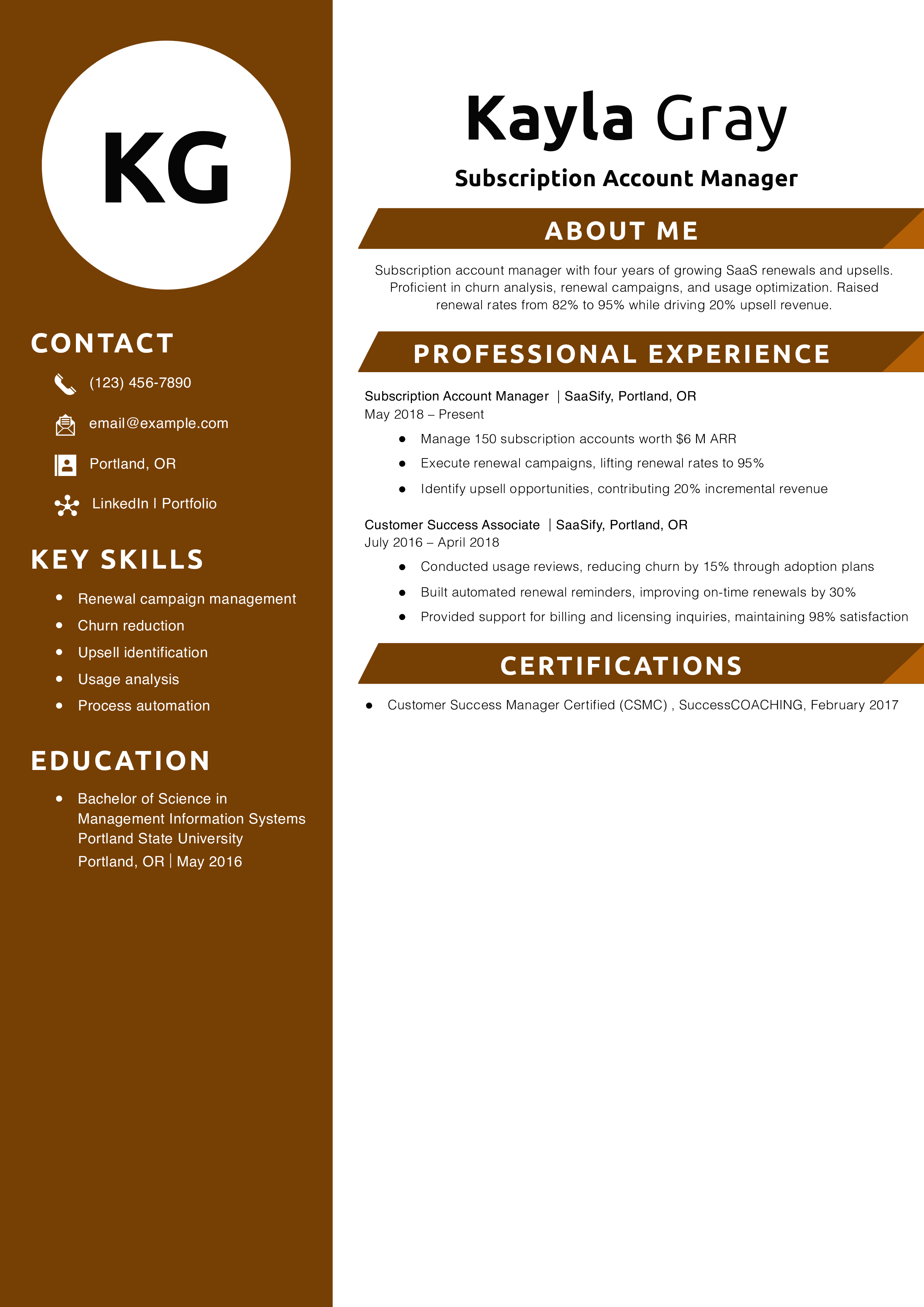 Subscription Account Manager Resume Example