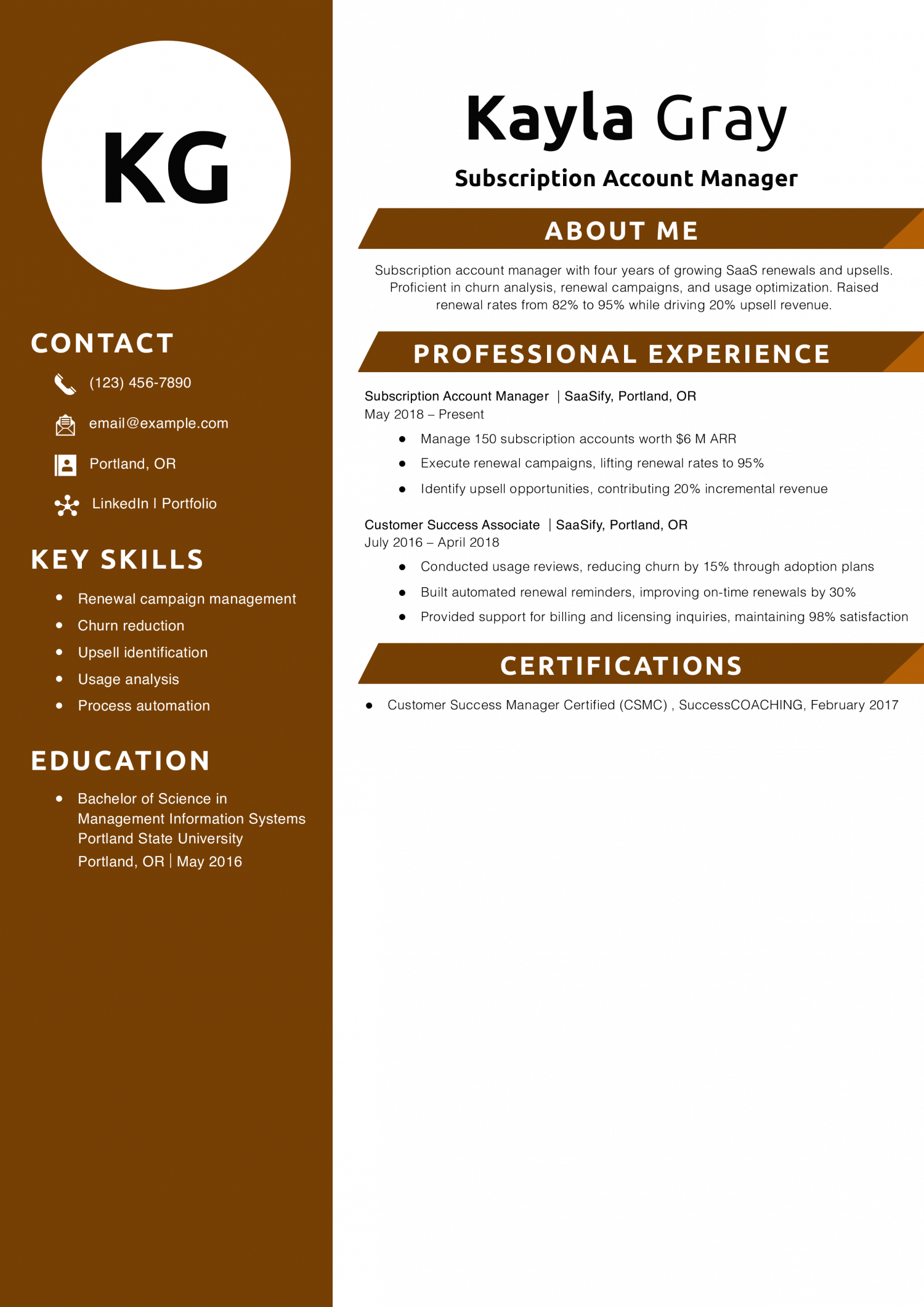 Subscription Account Manager Resume Example