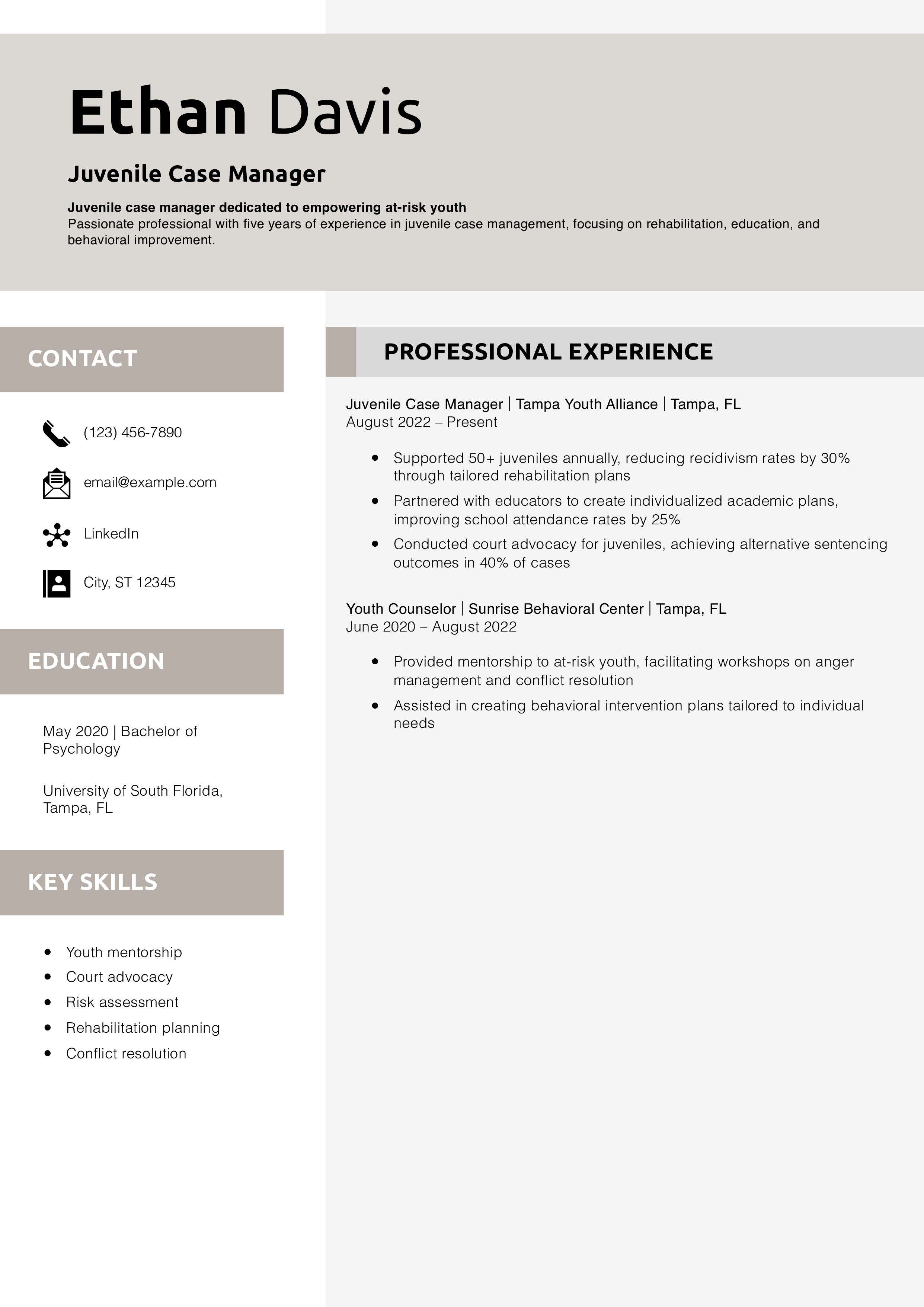 Juvenile Case Manager Resume Example