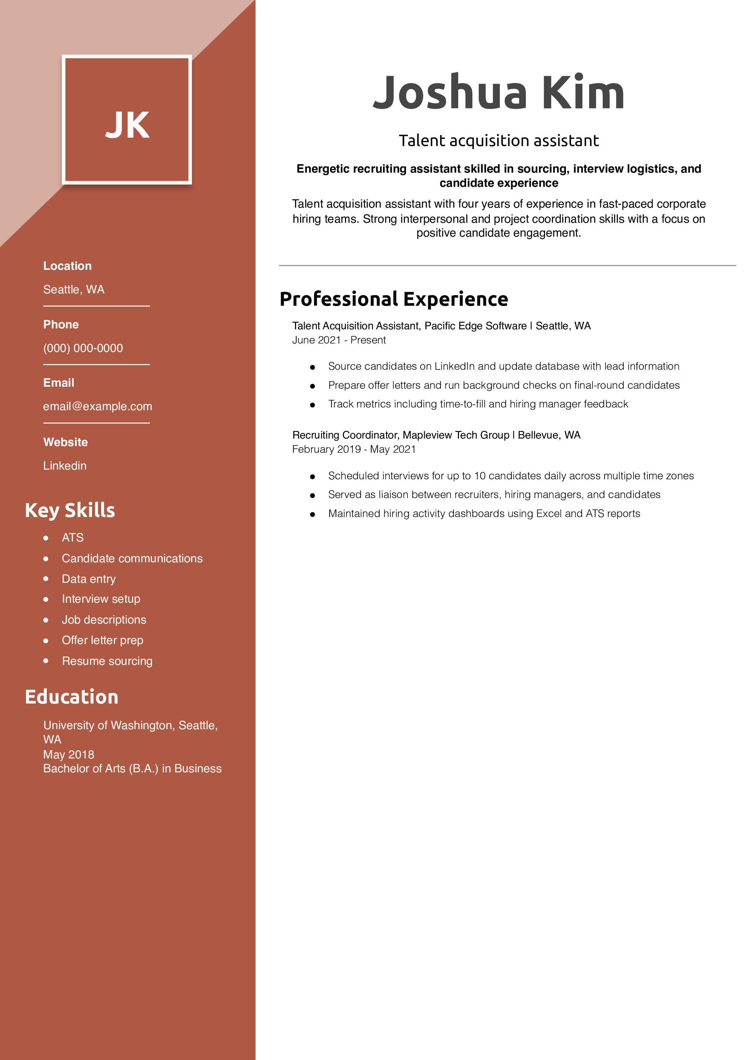 Talent acquisition assistant resume
