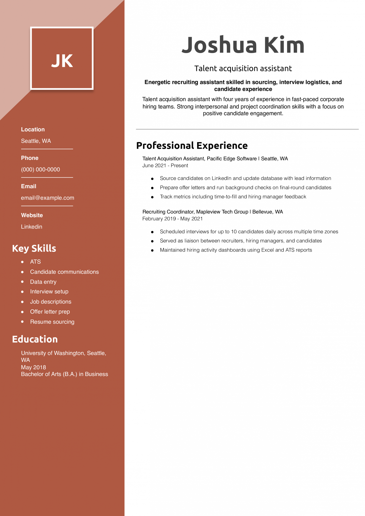 Talent acquisition assistant resume