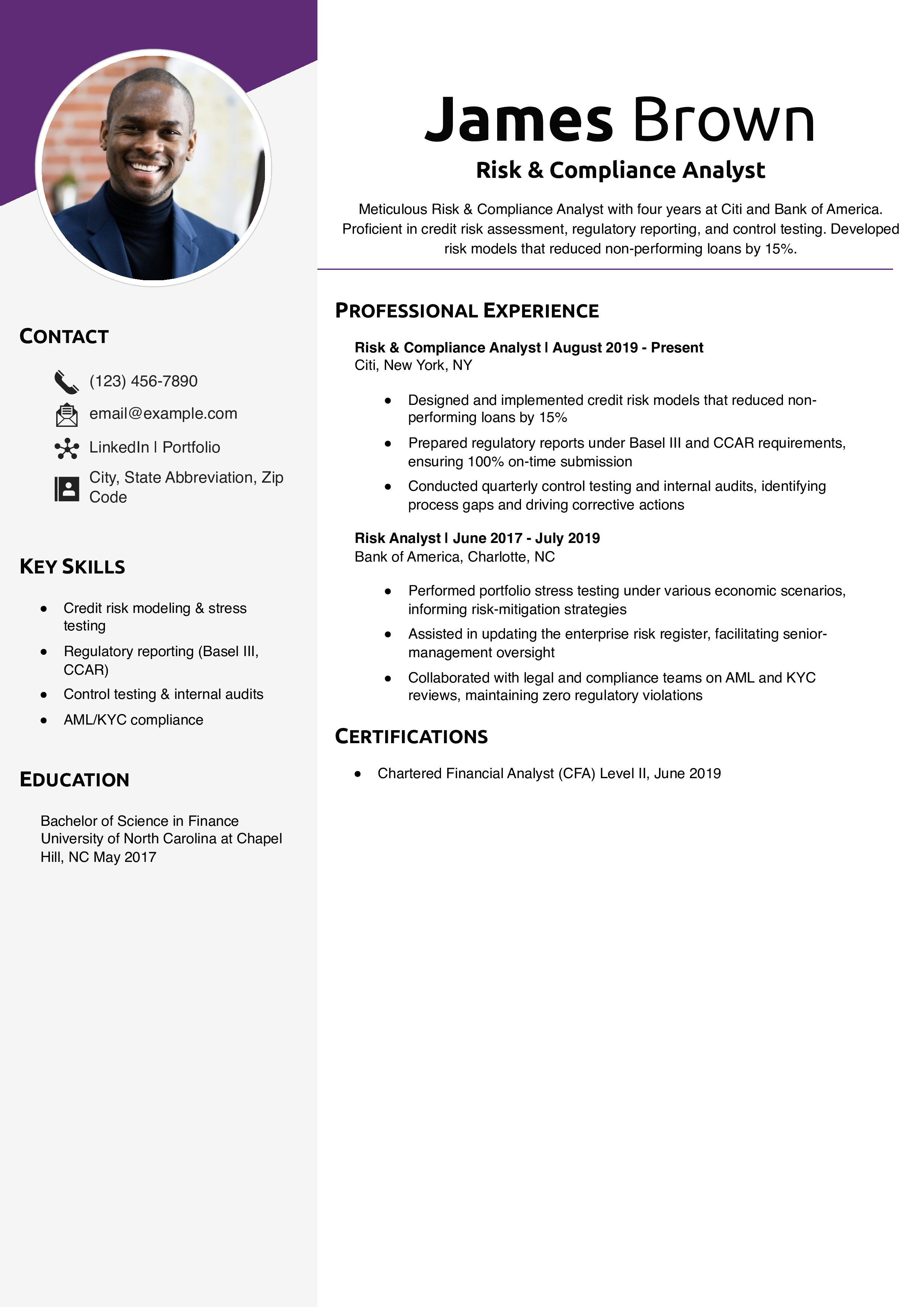 Risk & Compliance Analyst Resume Example 