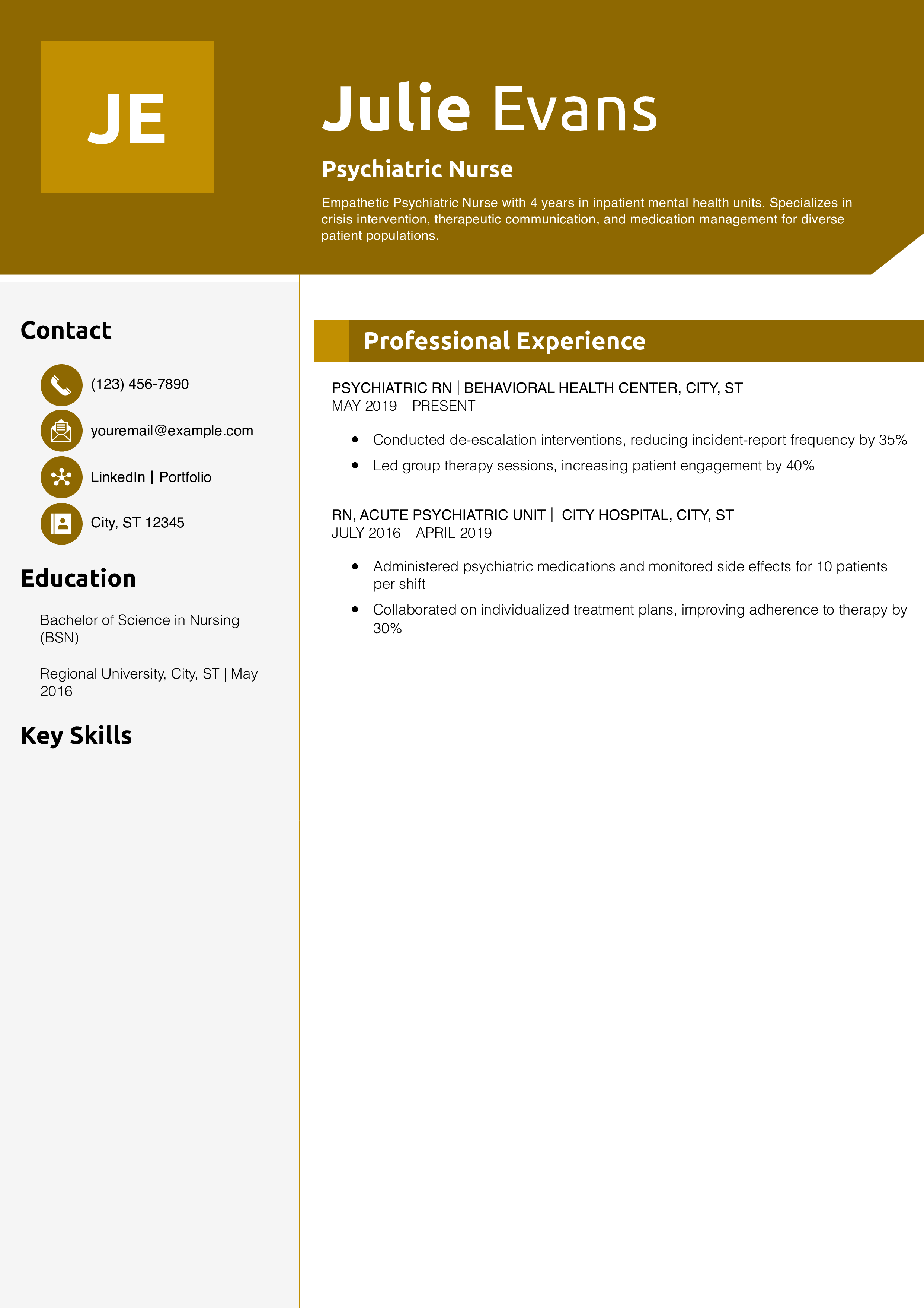 Psychiatric Nurse Resume Example