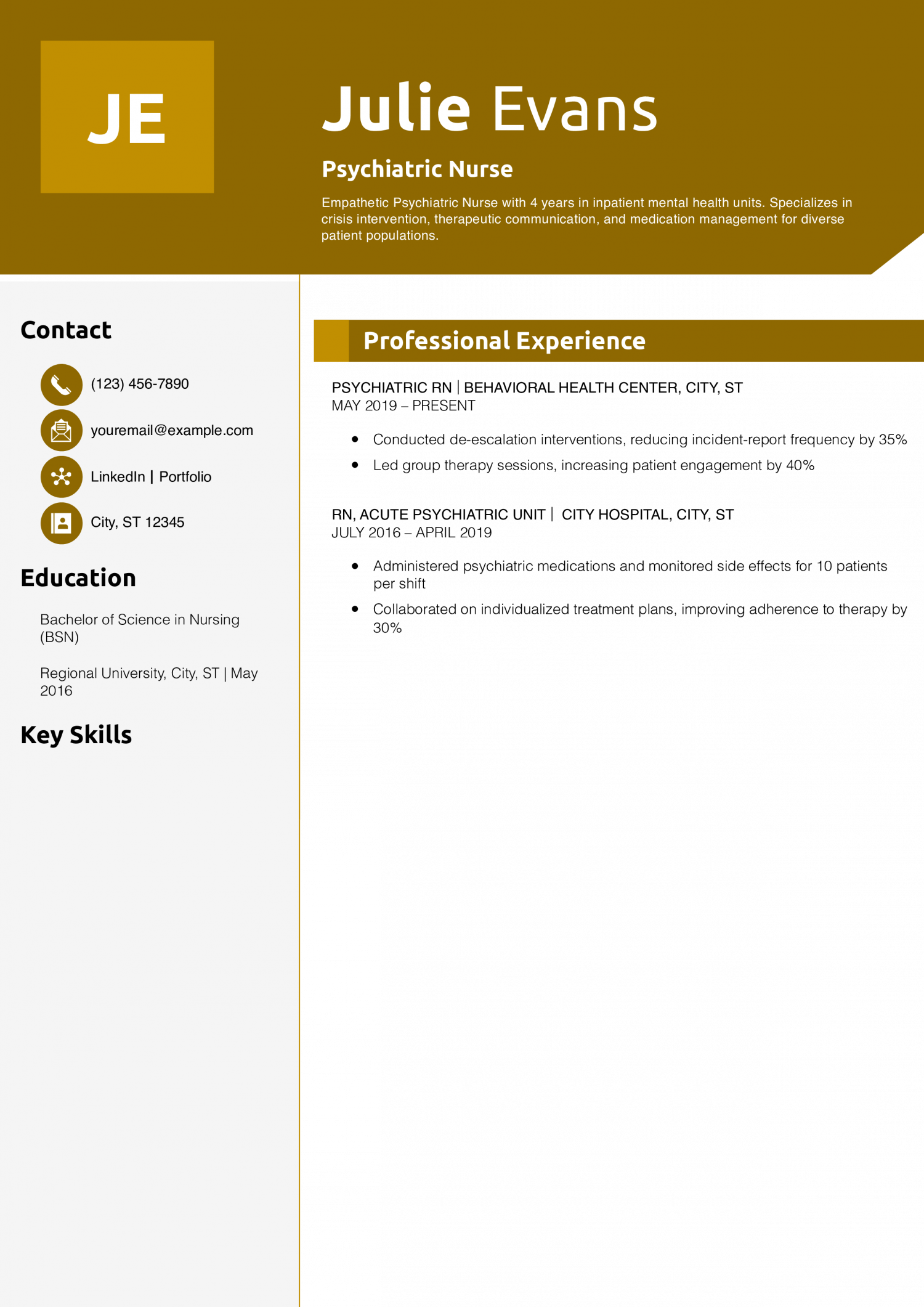Psychiatric Nurse Resume Example