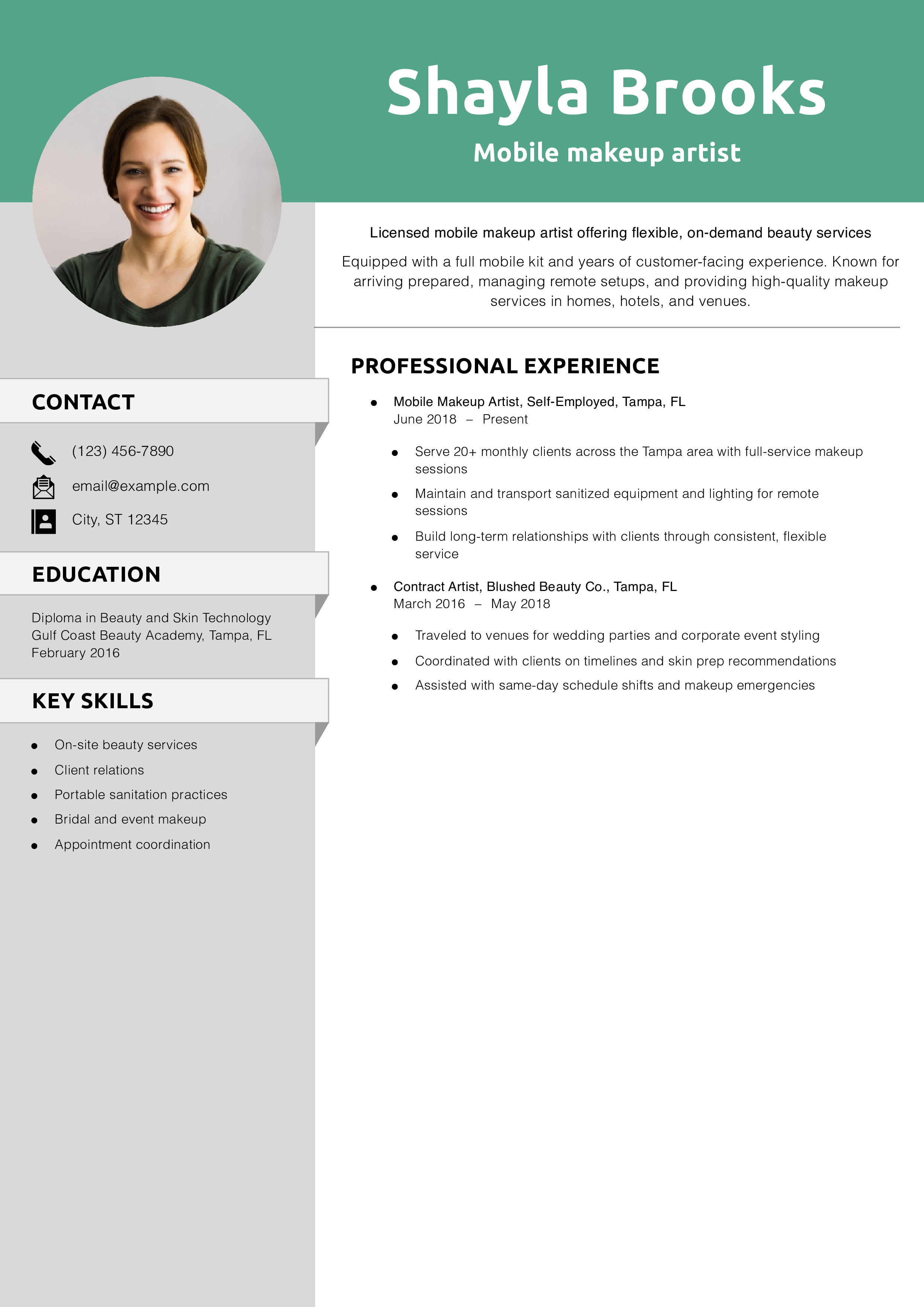 Mobile makeup artist resume example