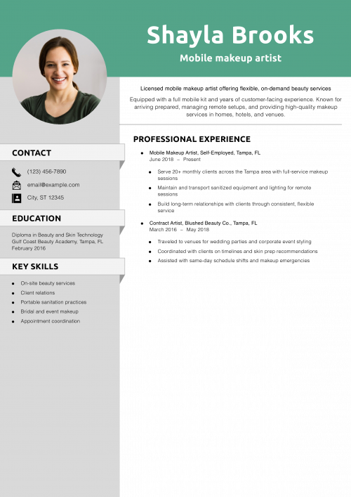 Mobile makeup artist resume example