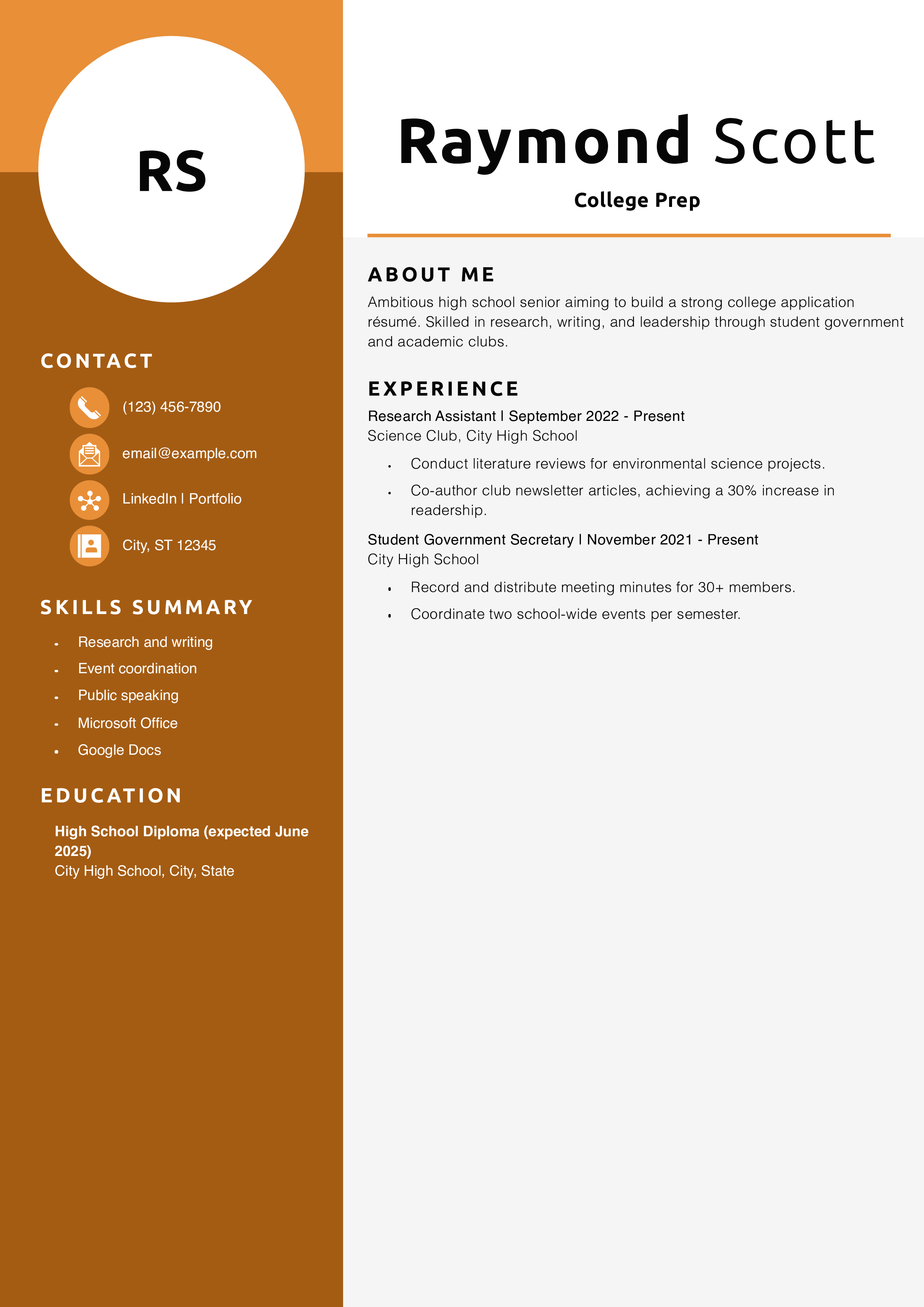 College Prep Resume Example