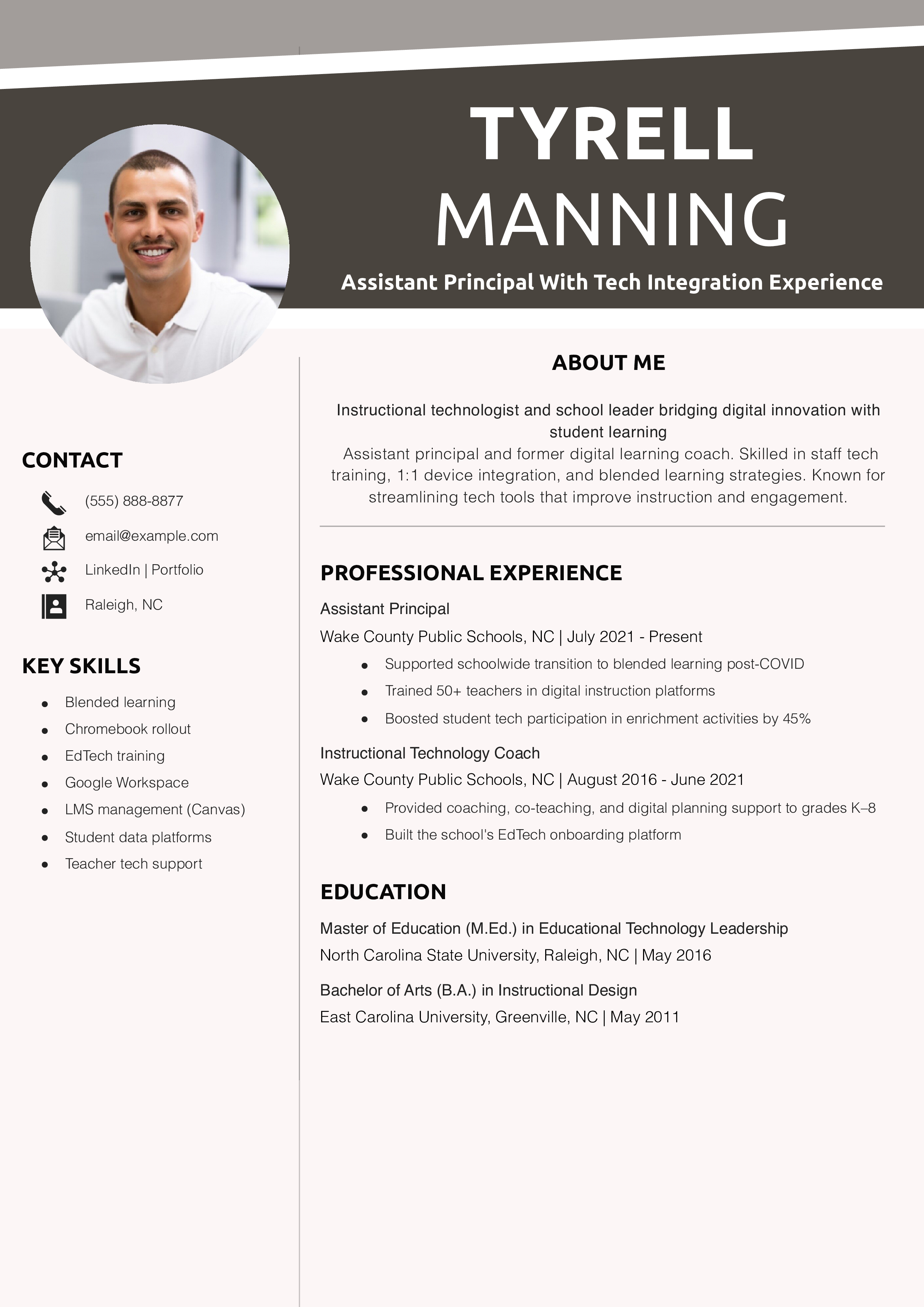 Assistant Principal Resume With Tech Integration Experience