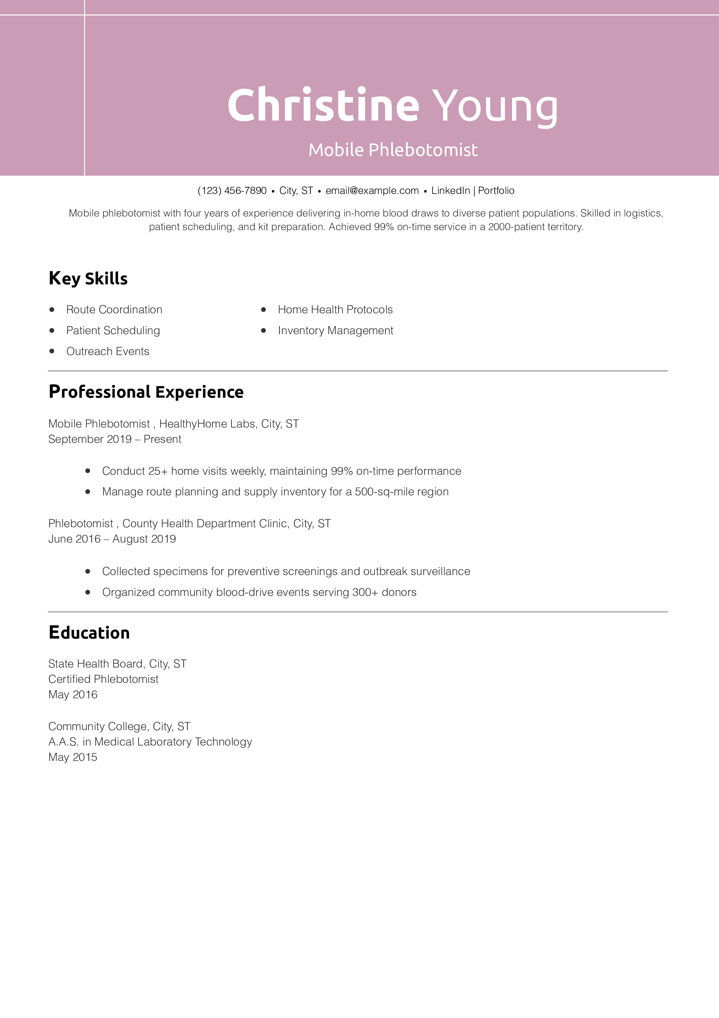 Mobile Phlebotomist Resume Example