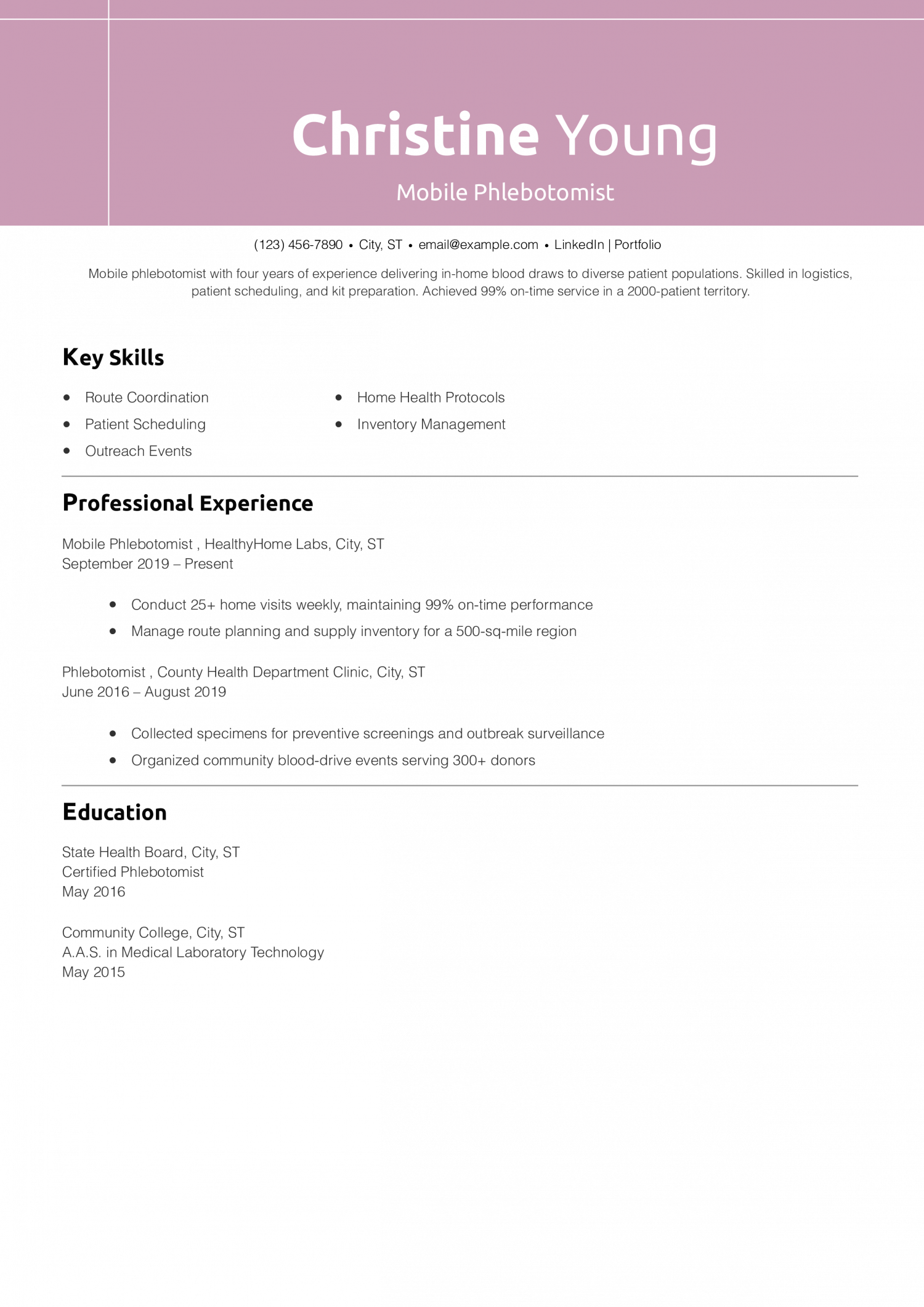 Mobile Phlebotomist Resume Example