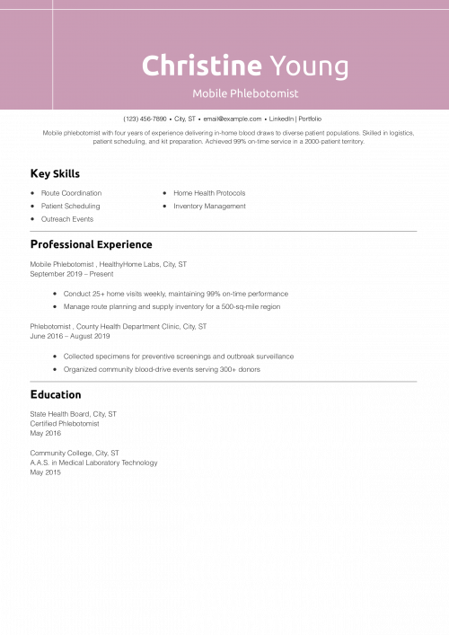 Mobile Phlebotomist Resume Example 