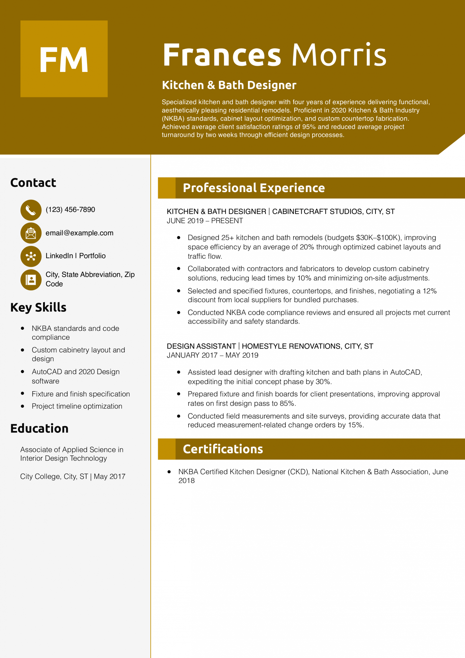 Kitchen & Bath Designer Resume Example