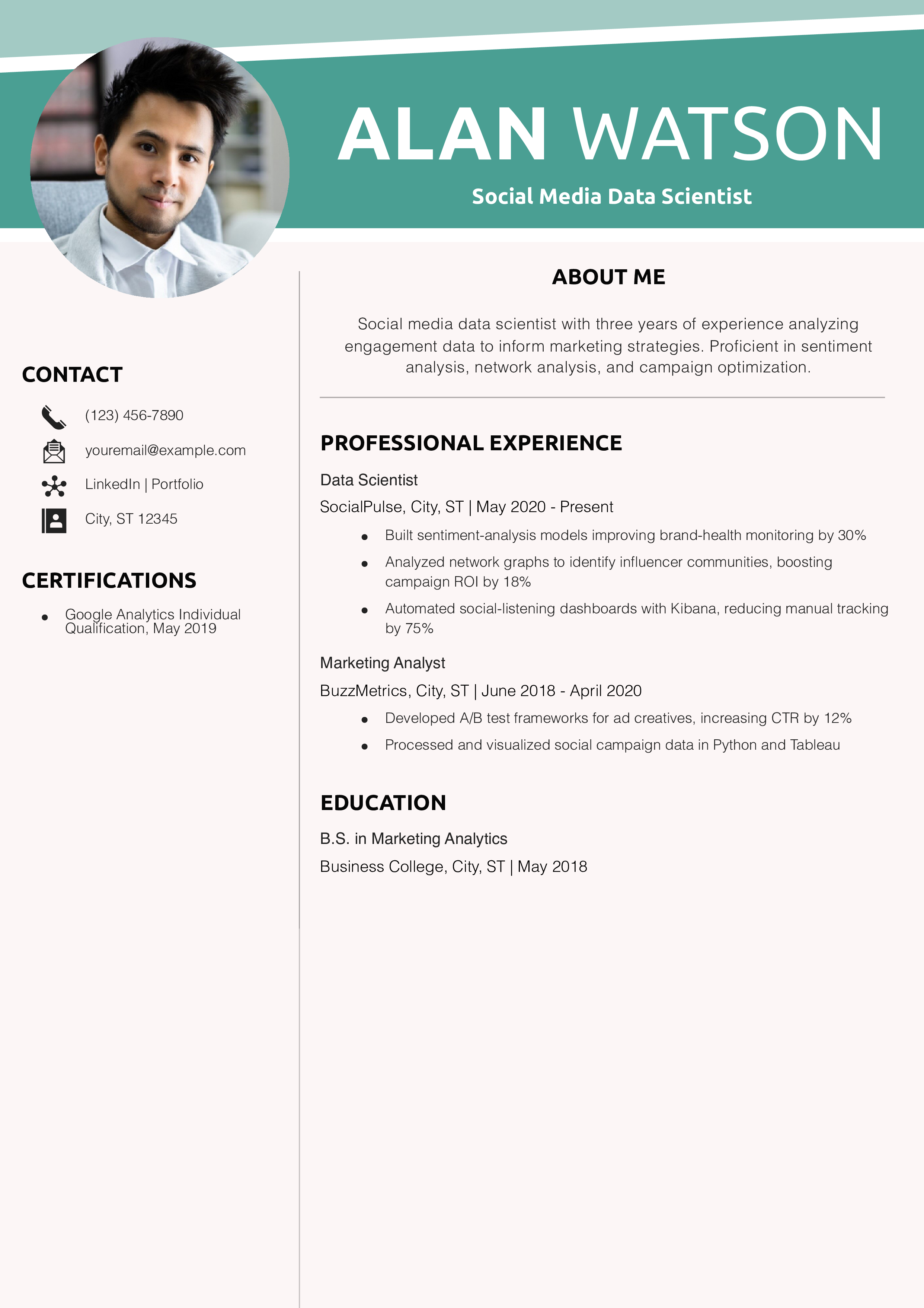 Social Media Data Scientist Resume Example