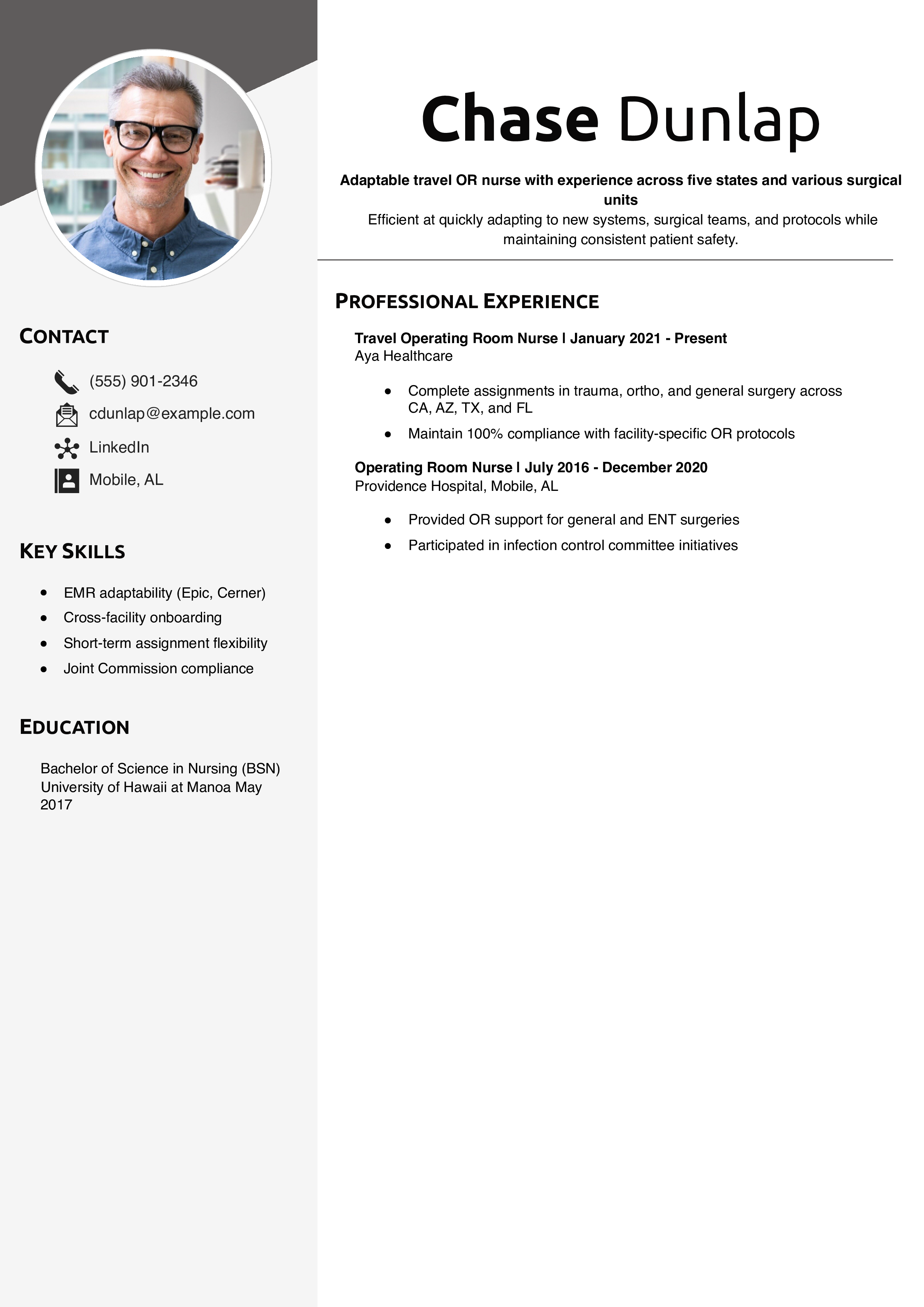 Travel OR Nurse Resume