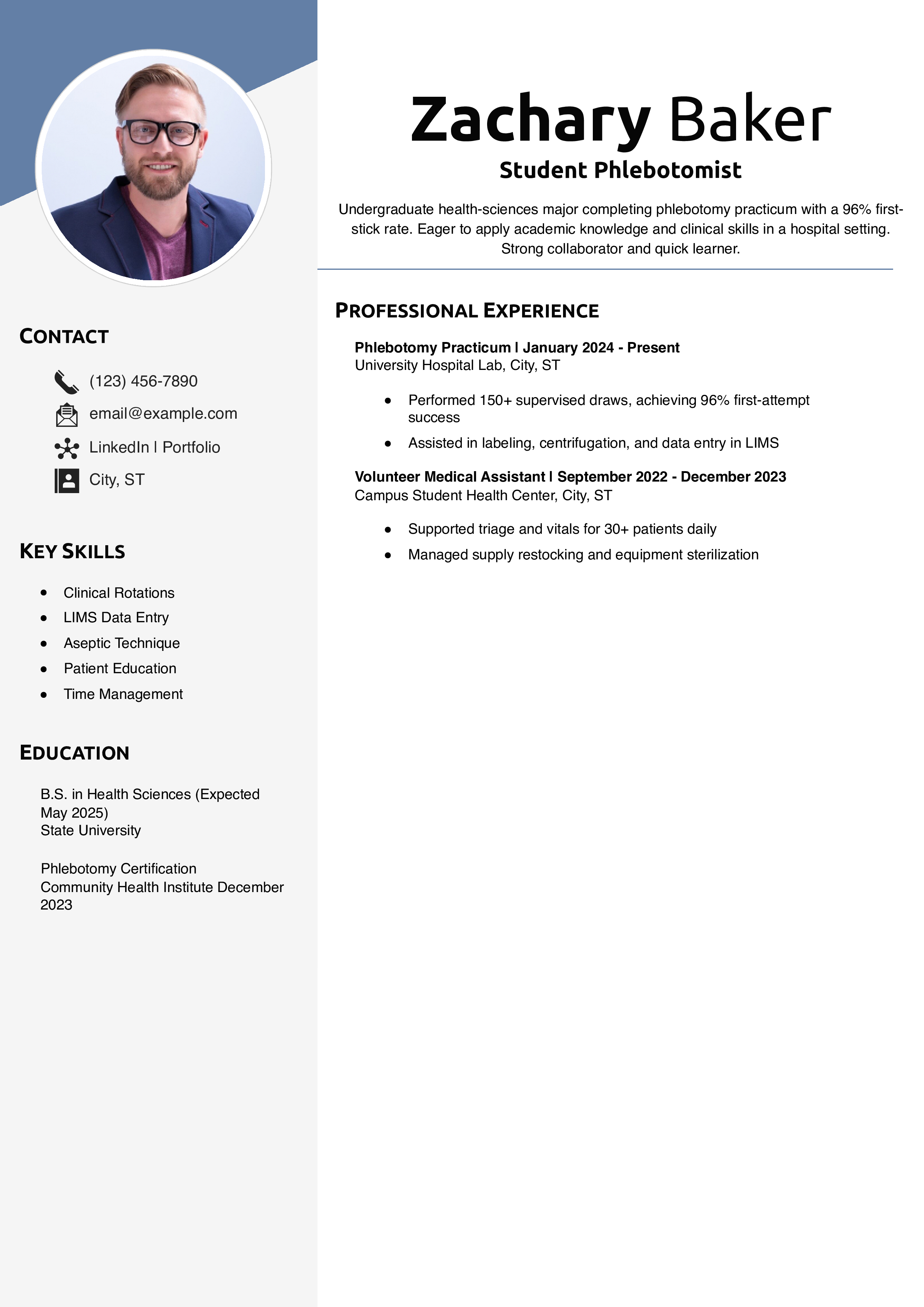 Student Phlebotomist Resume Example