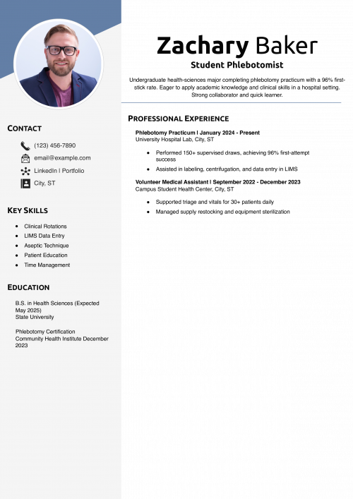 Student Phlebotomist Resume Example