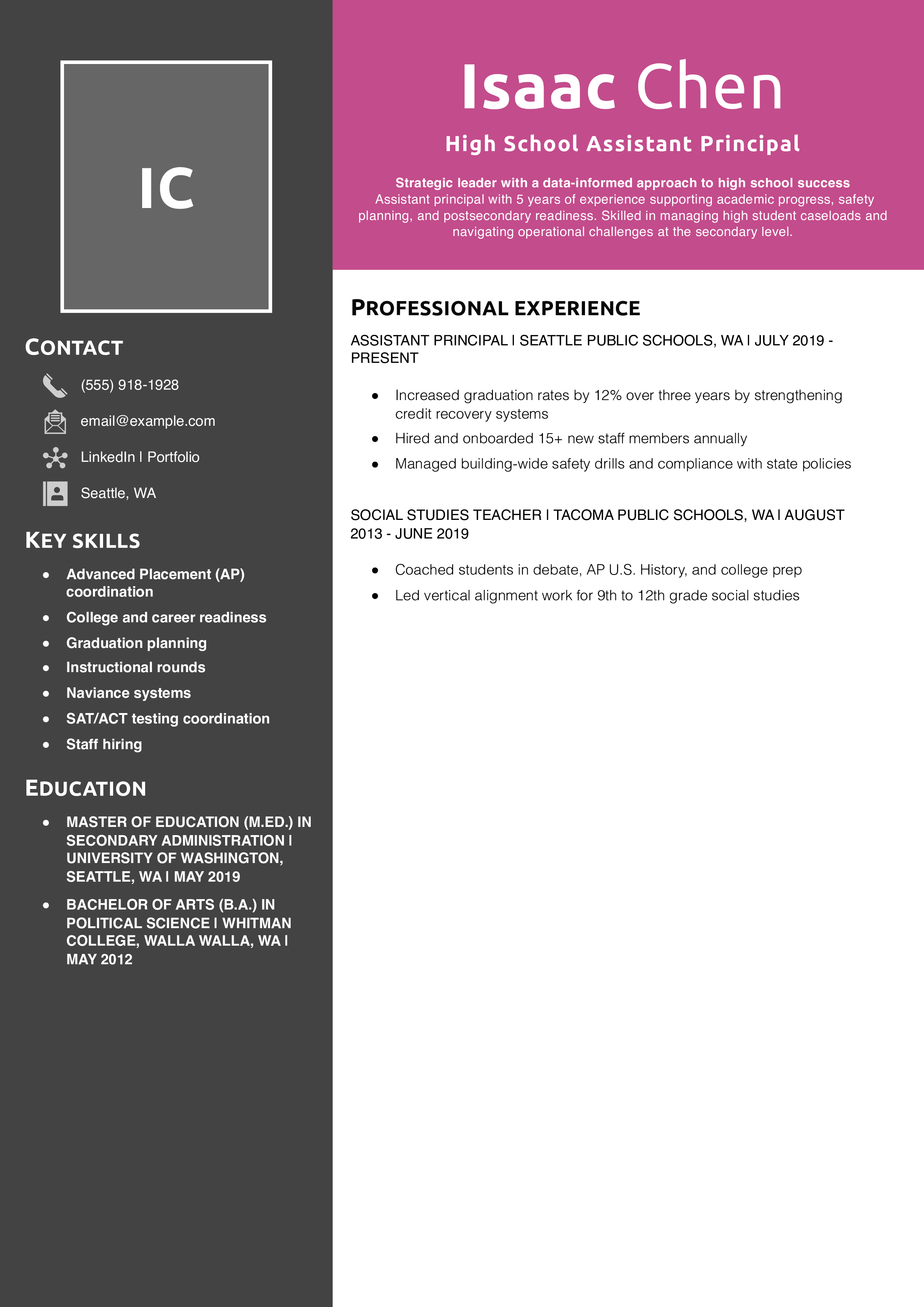 High School Assistant Principal Resume