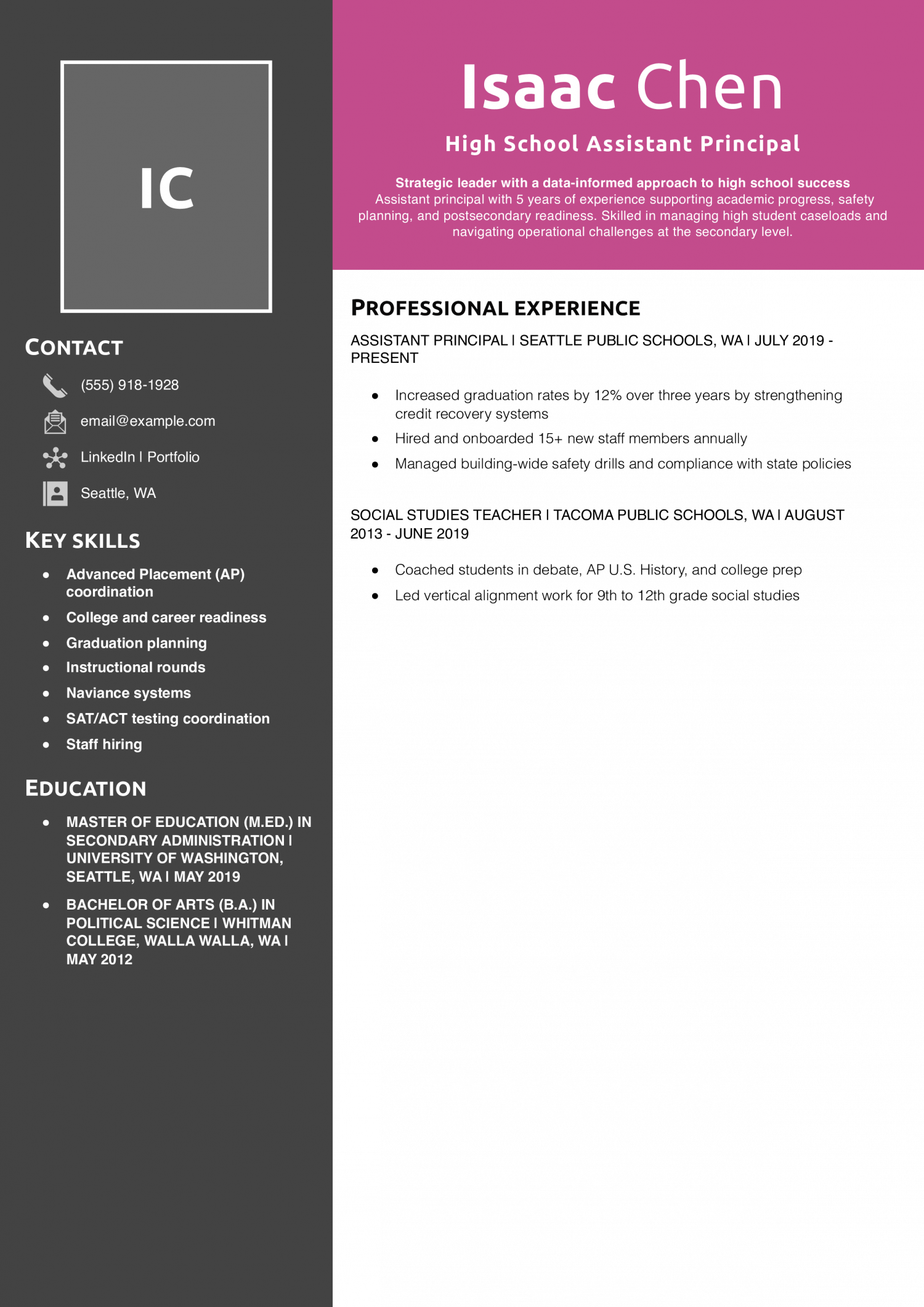 High School Assistant Principal Resume 
