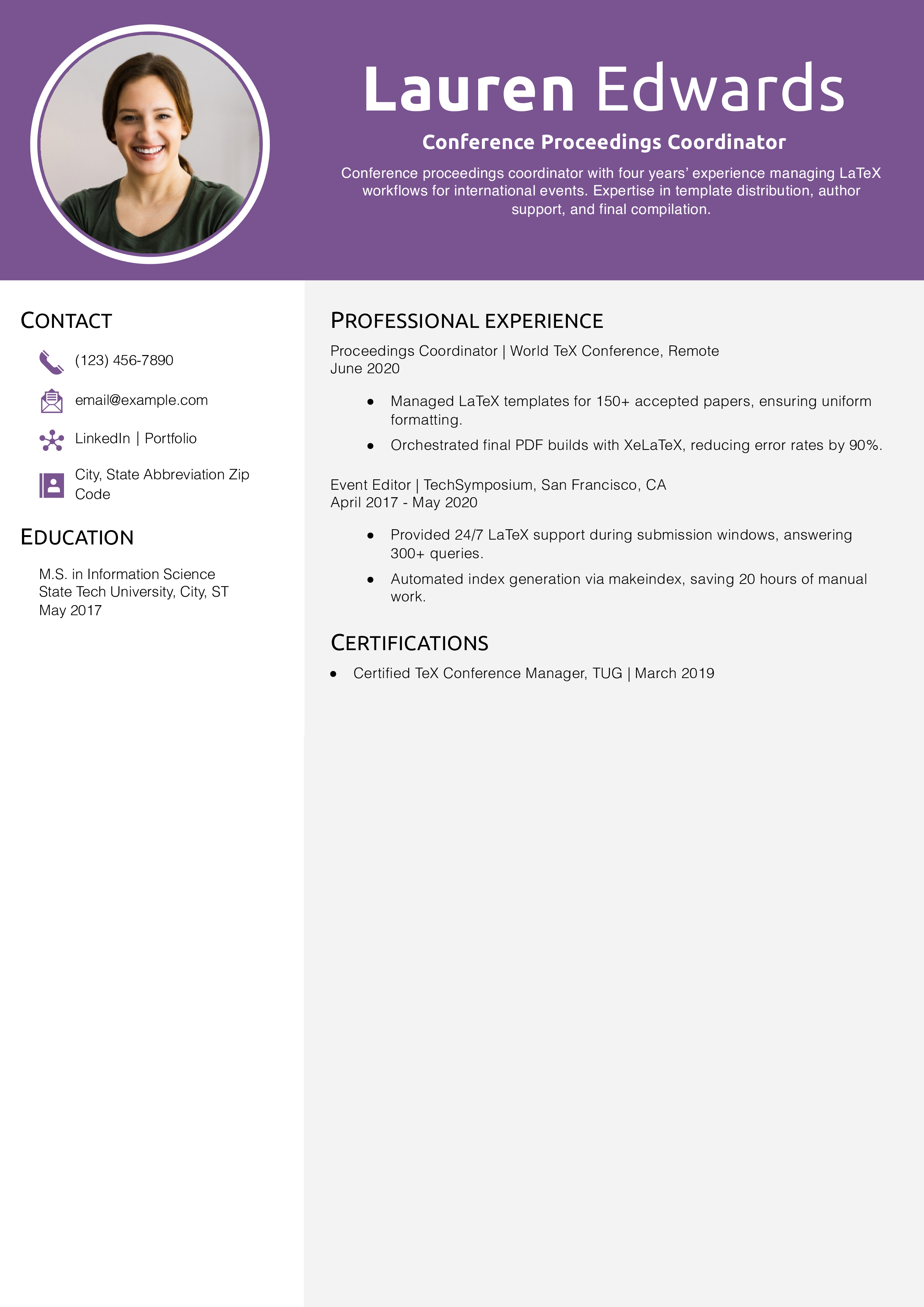 Conference Proceedings Coordinator Resume Example