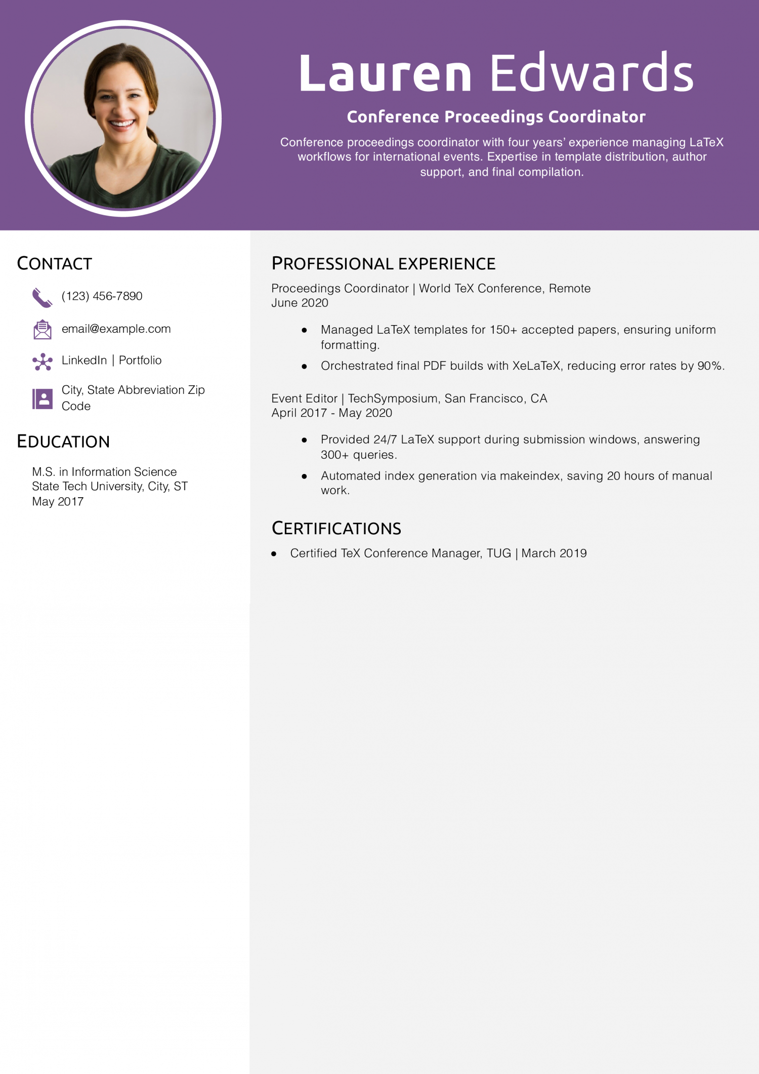 Conference Proceedings Coordinator Resume Example