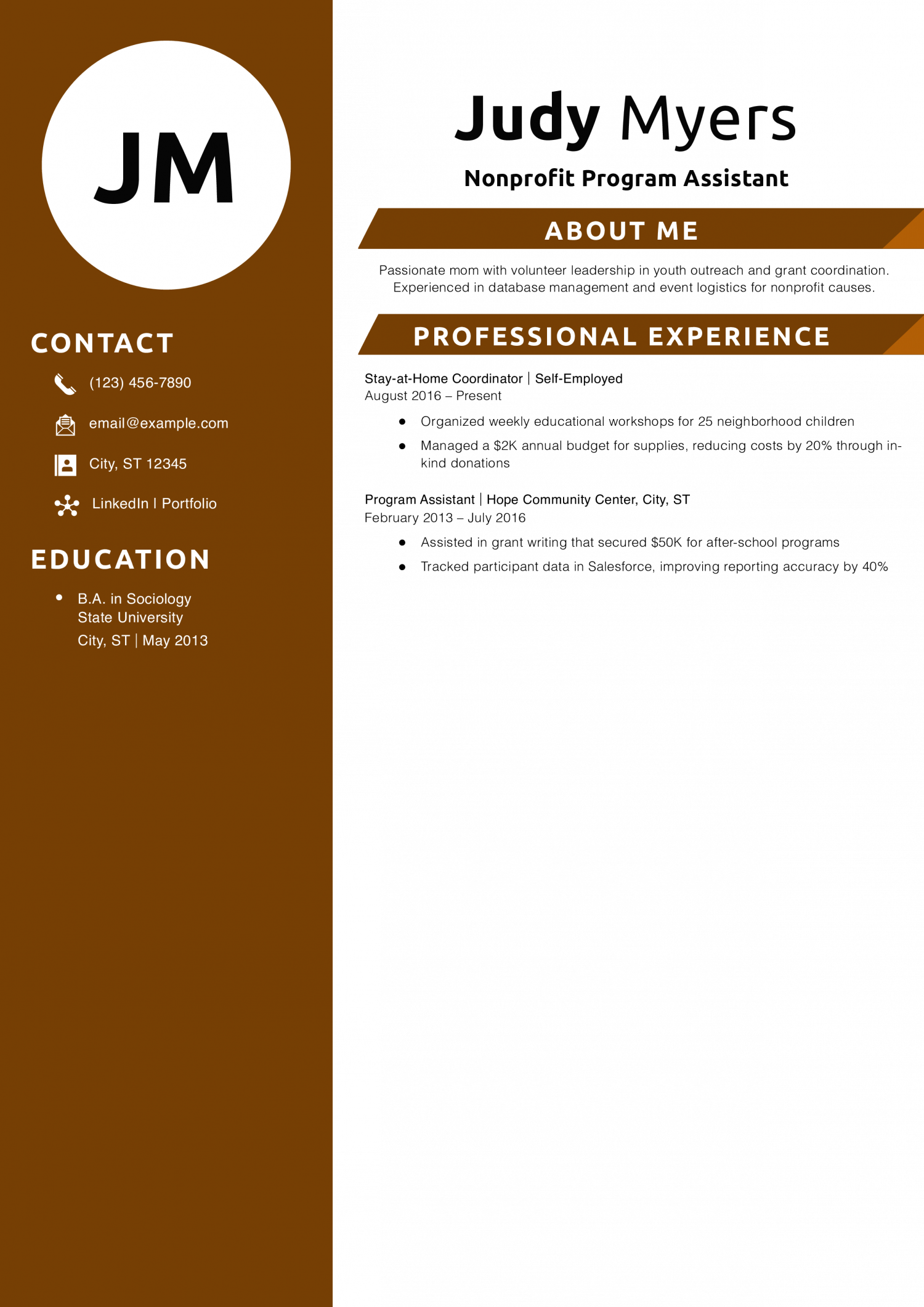 Nonprofit Program Assistant Resume Example
