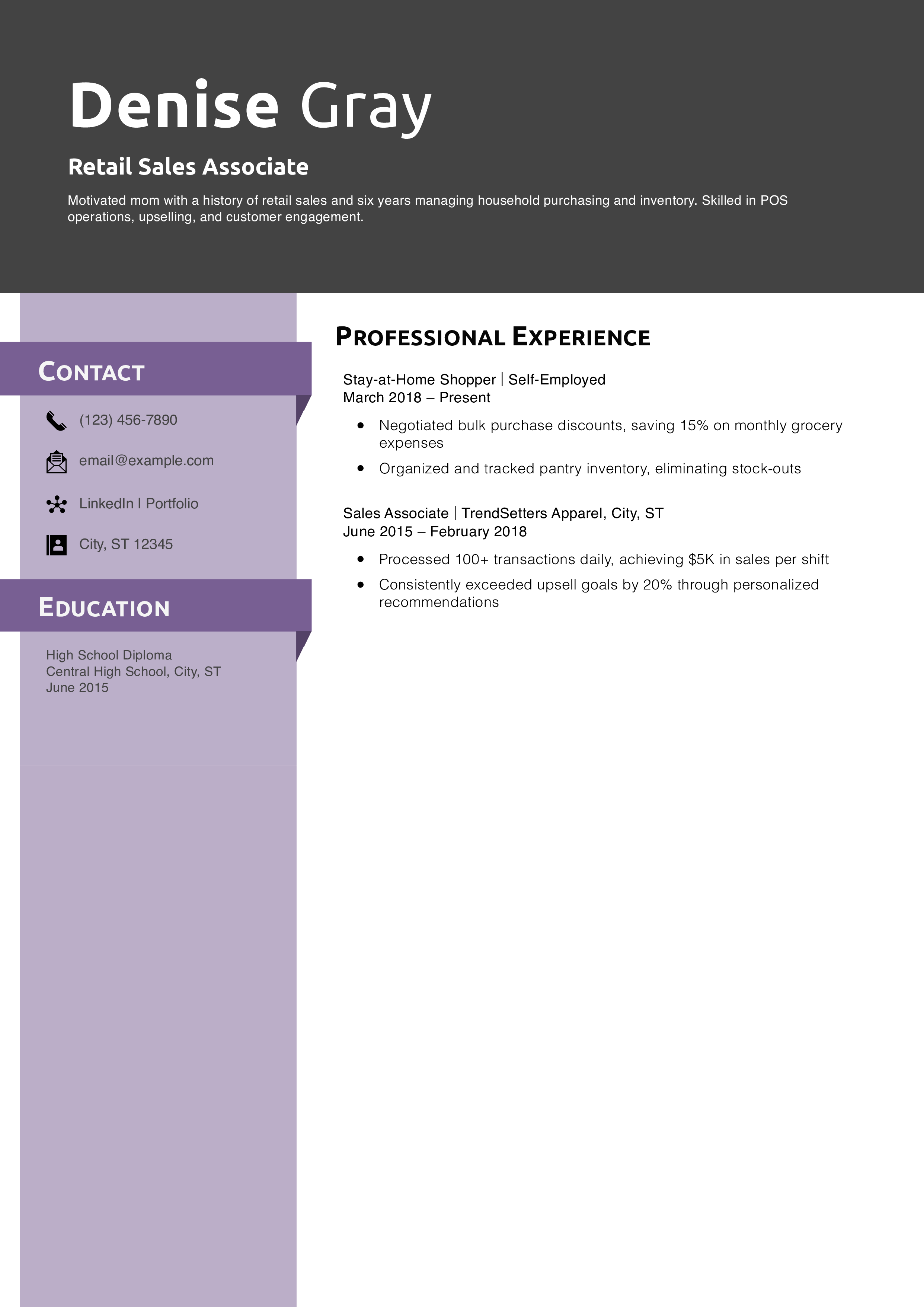 Retail Sales Associate Resume Example