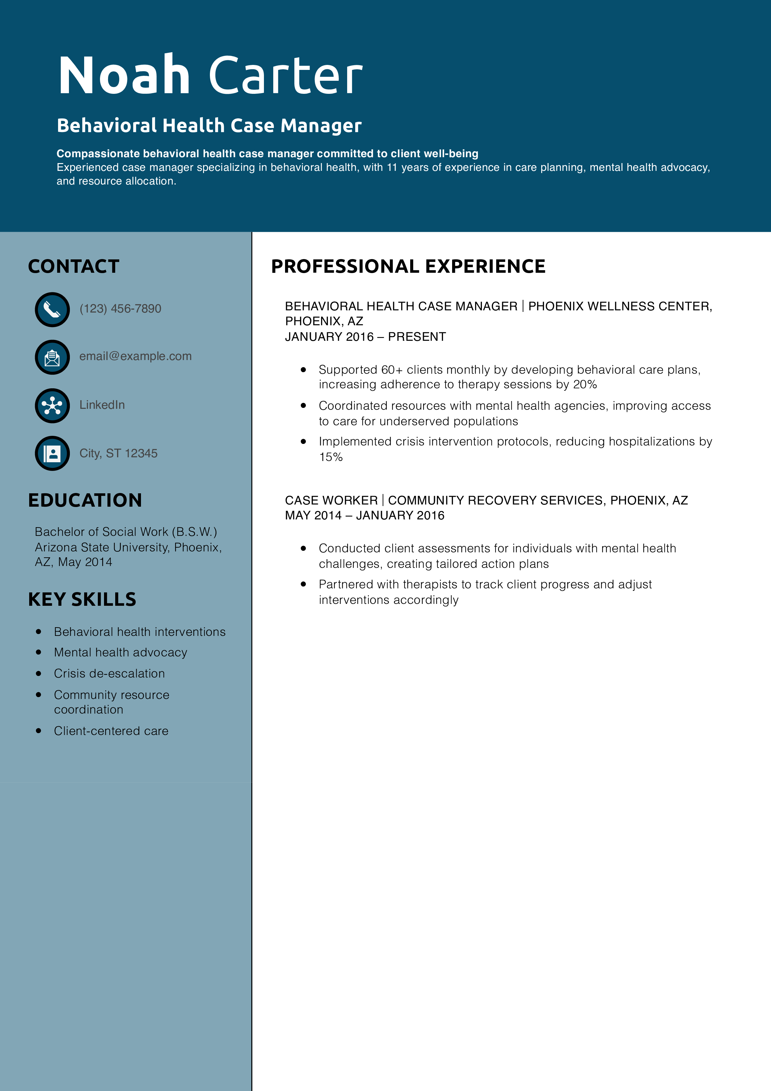 Behavioral Health Case Manager Resume Example