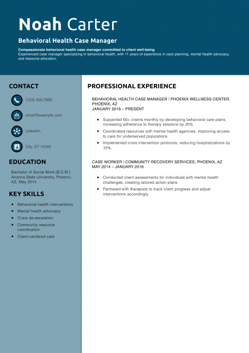 Behavioral Health Case Manager Resume Example