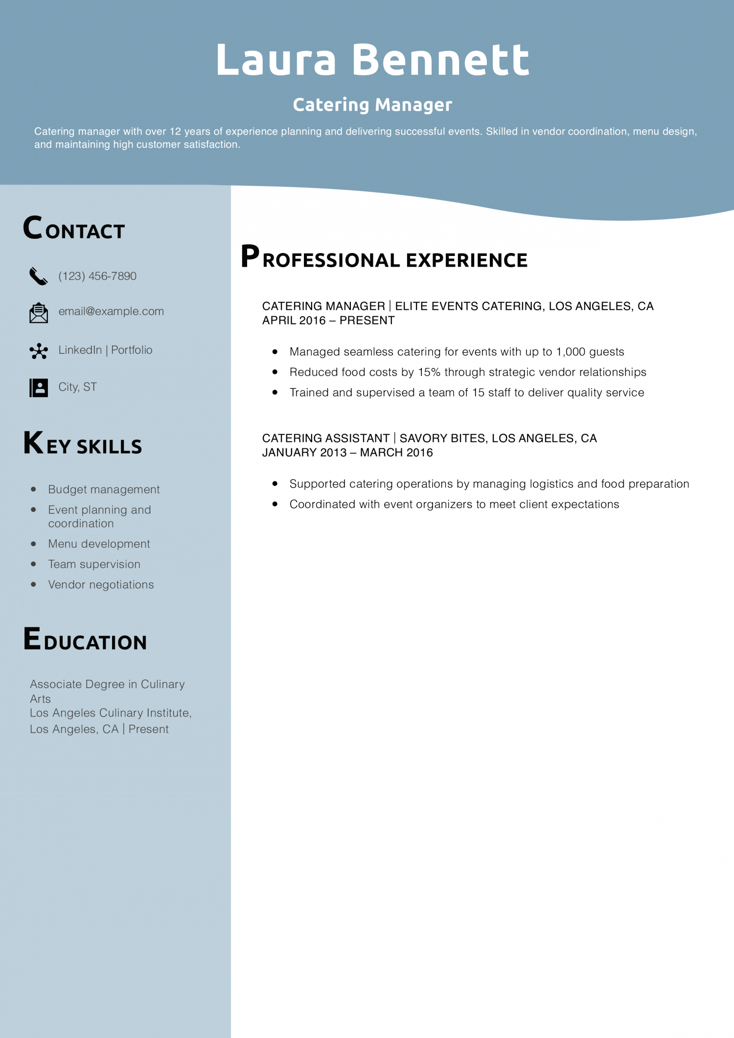 Catering Manager Resume