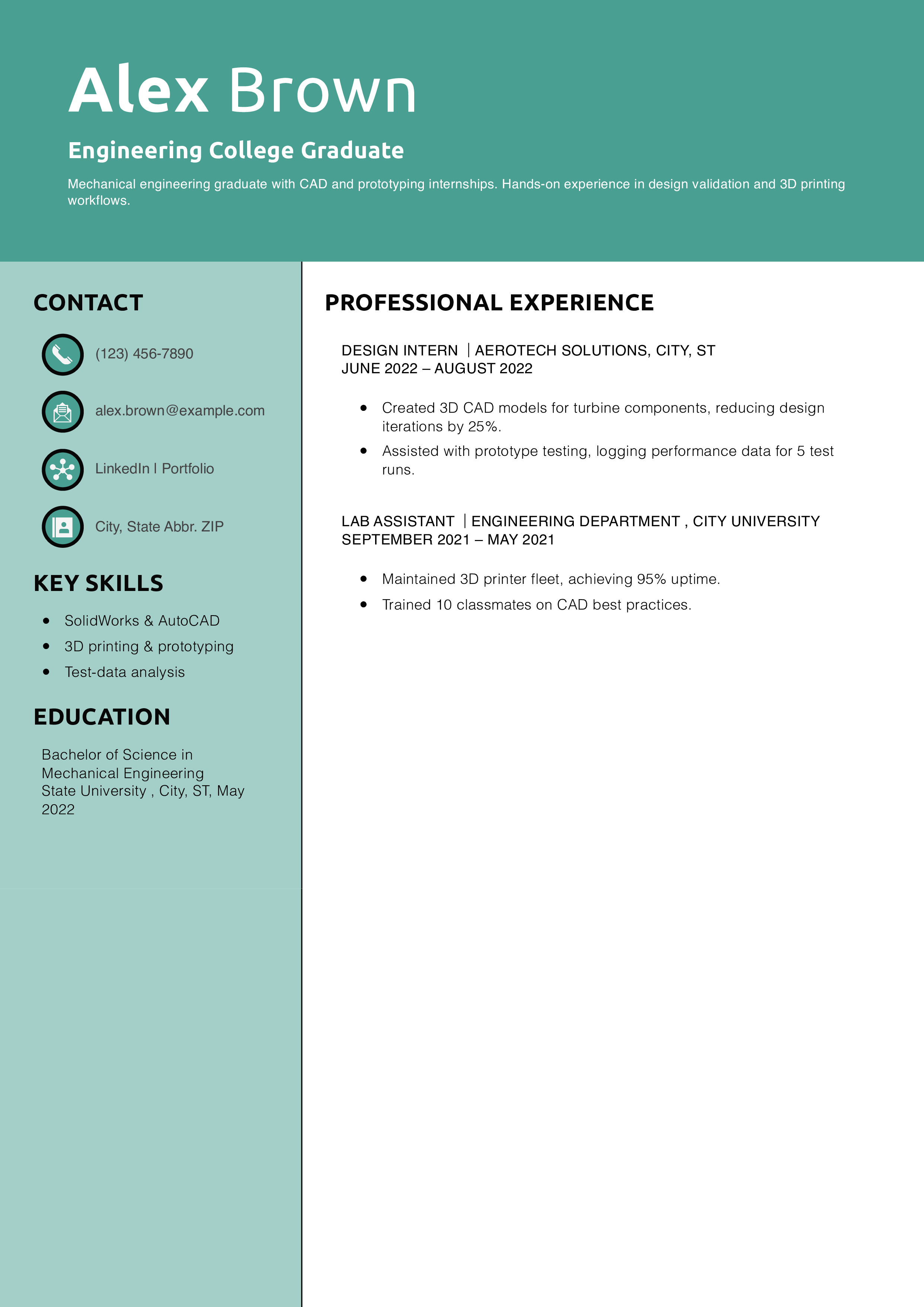 Engineering Resume Example for a Recent College Graduate 