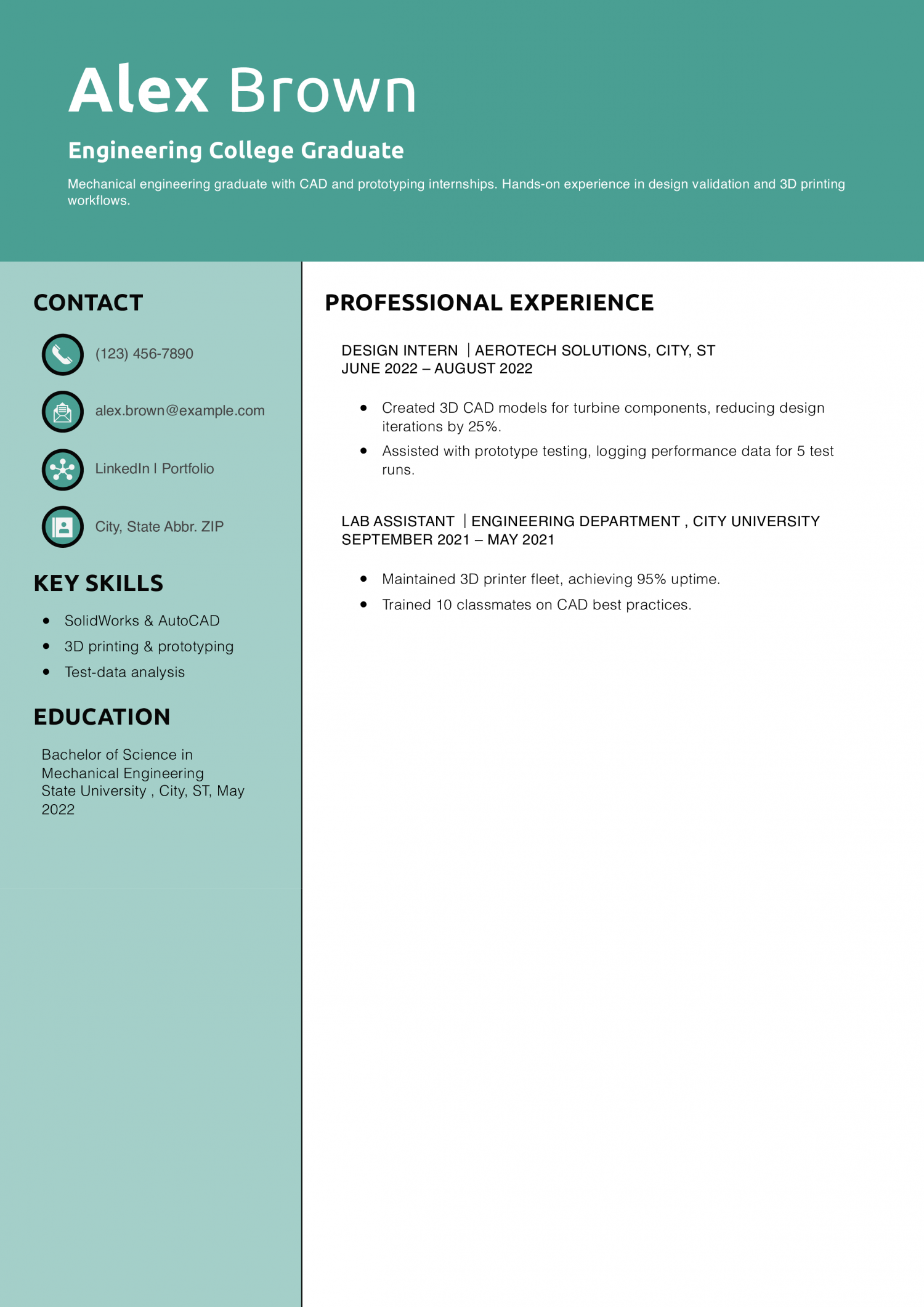 Engineering Resume Example for a Recent College Graduate 