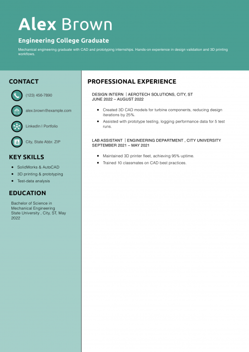 Engineering Resume Example for a Recent College Graduate 