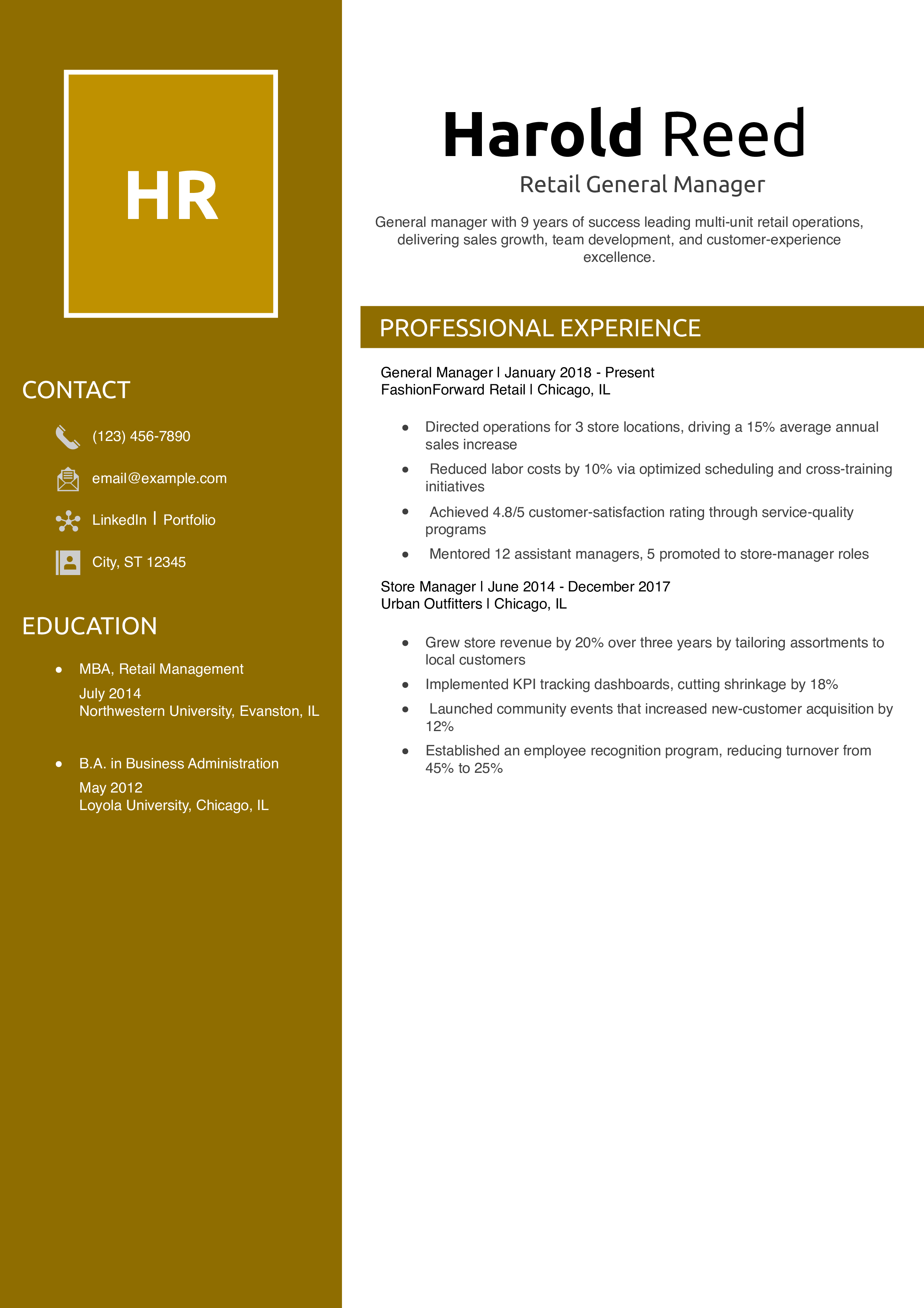 Retail General Manager Resume Example