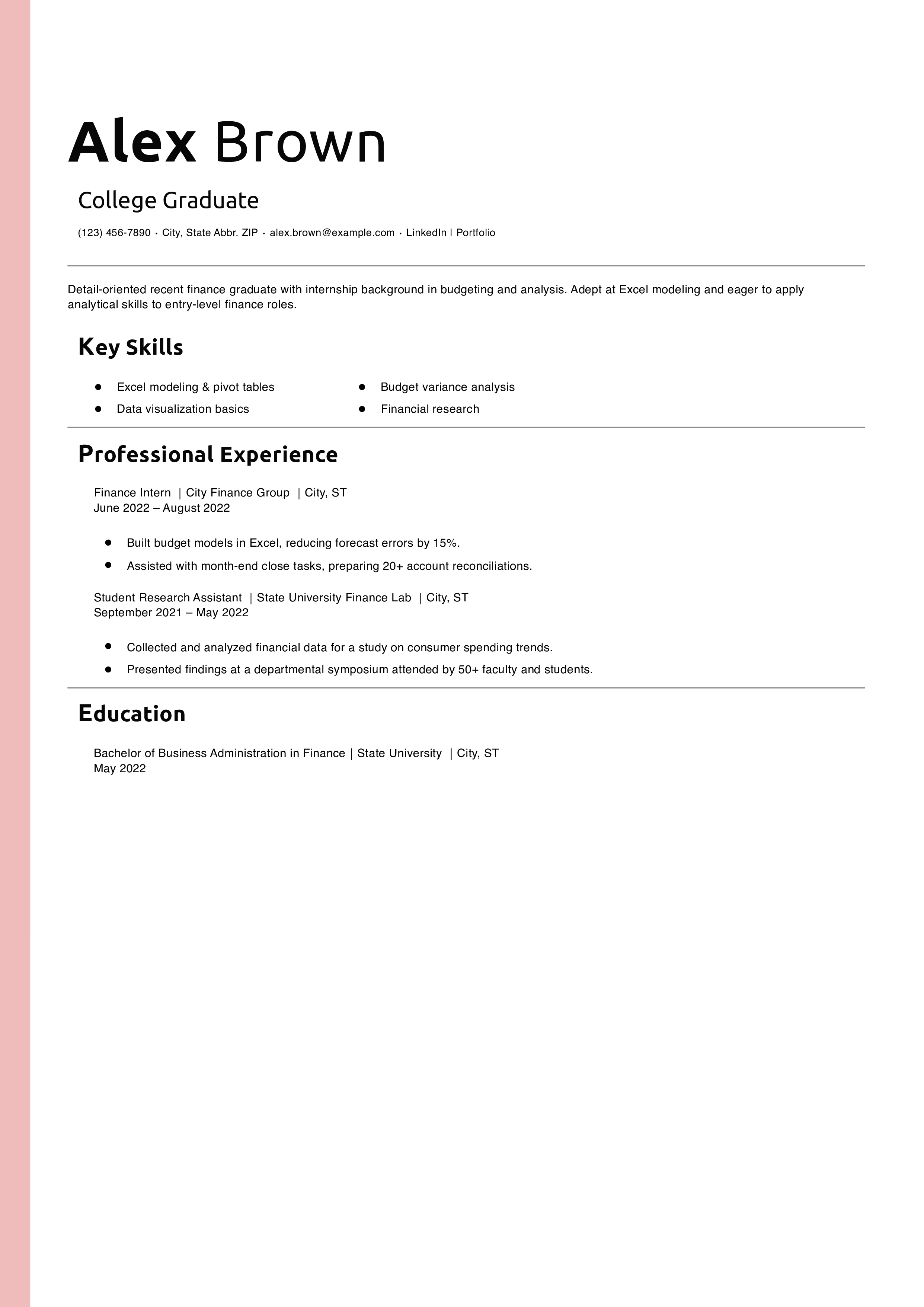Recent College Graduate Resume Example 