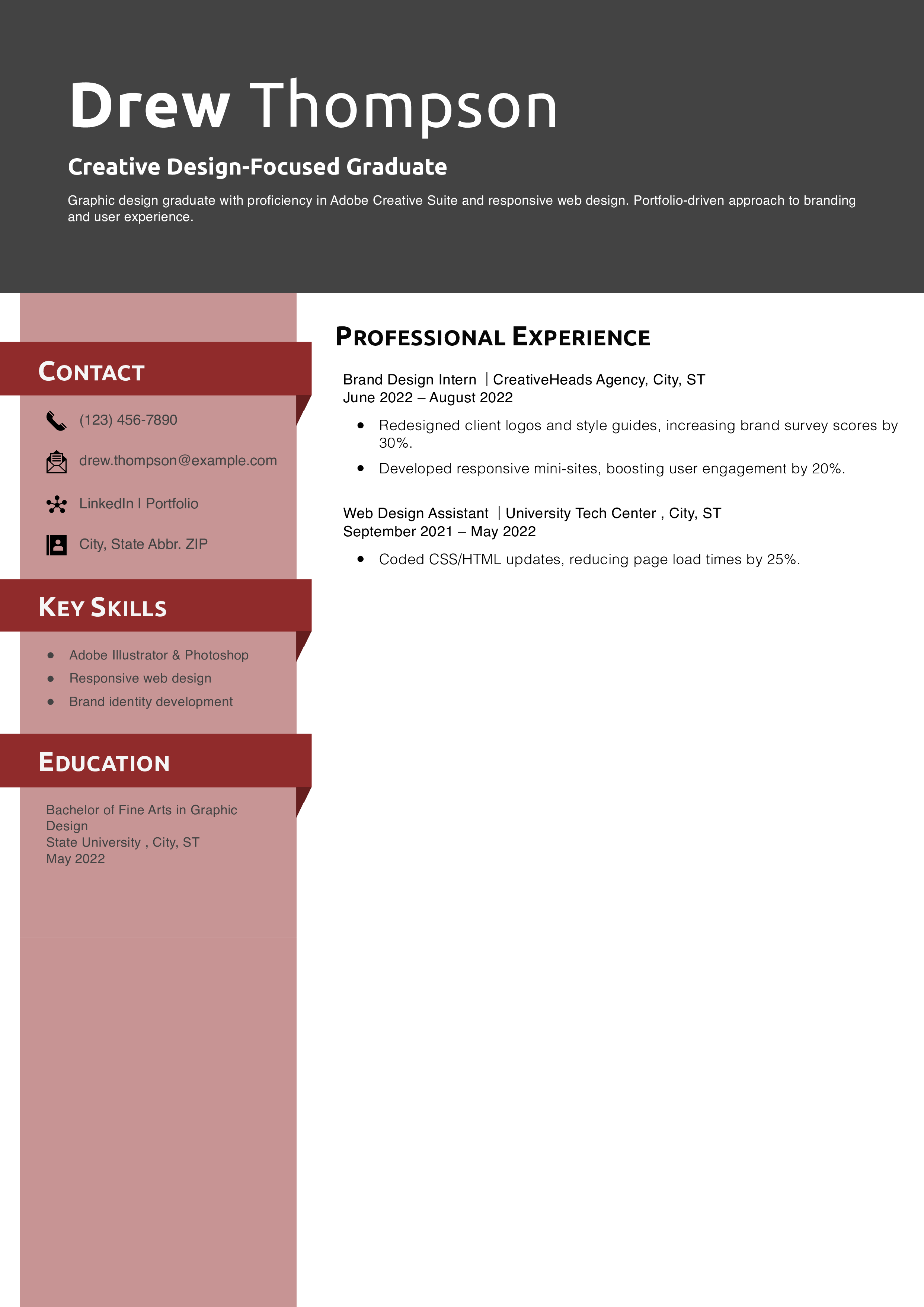 Creative Design-Focused Graduate Resume Example 