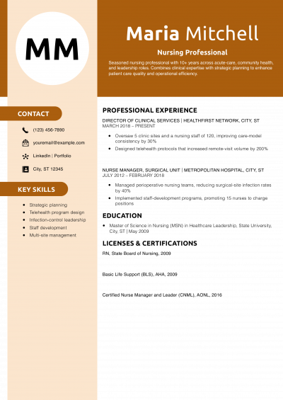 Nursing Professional Resume Example