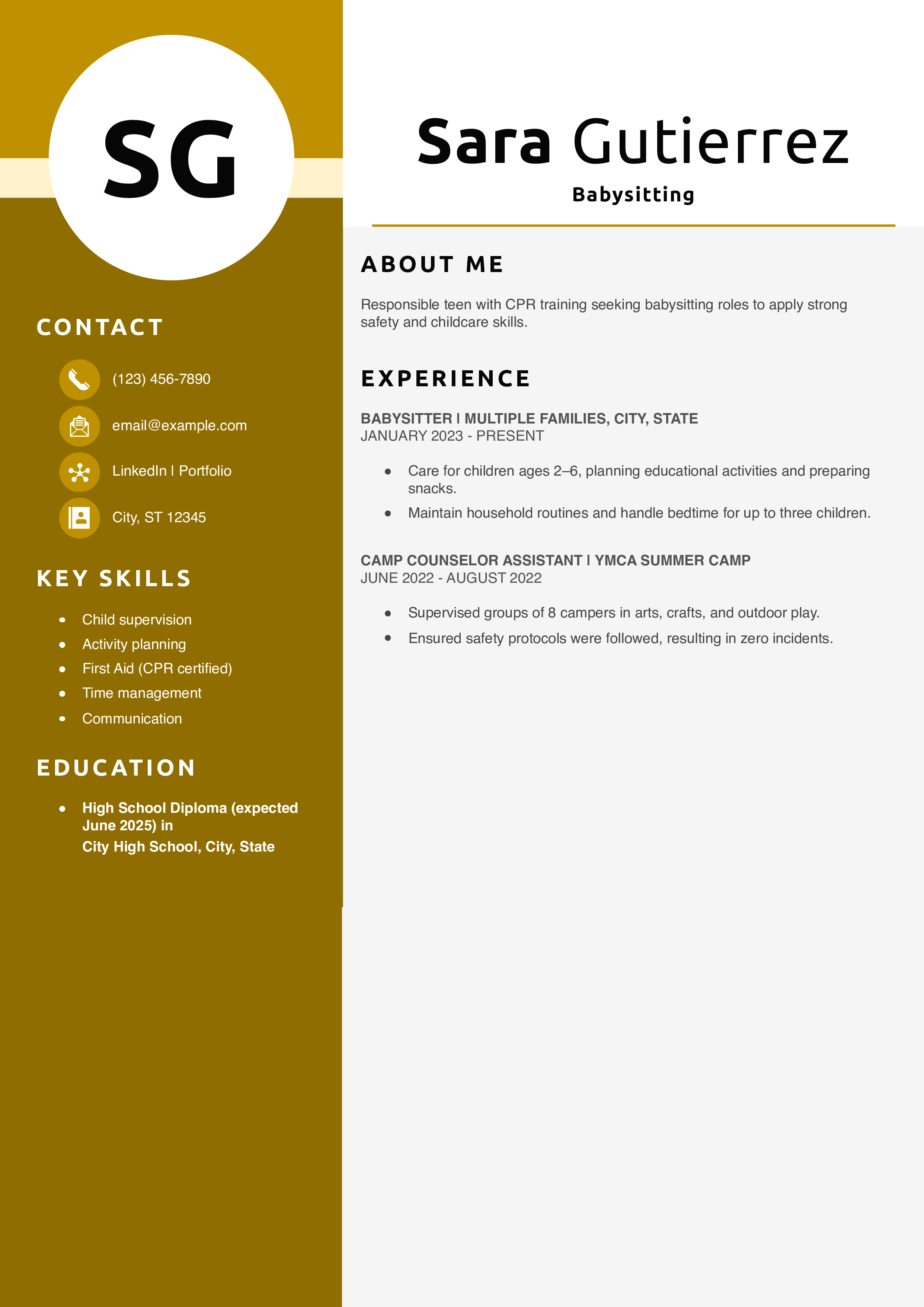Babysitting Resume Example 
