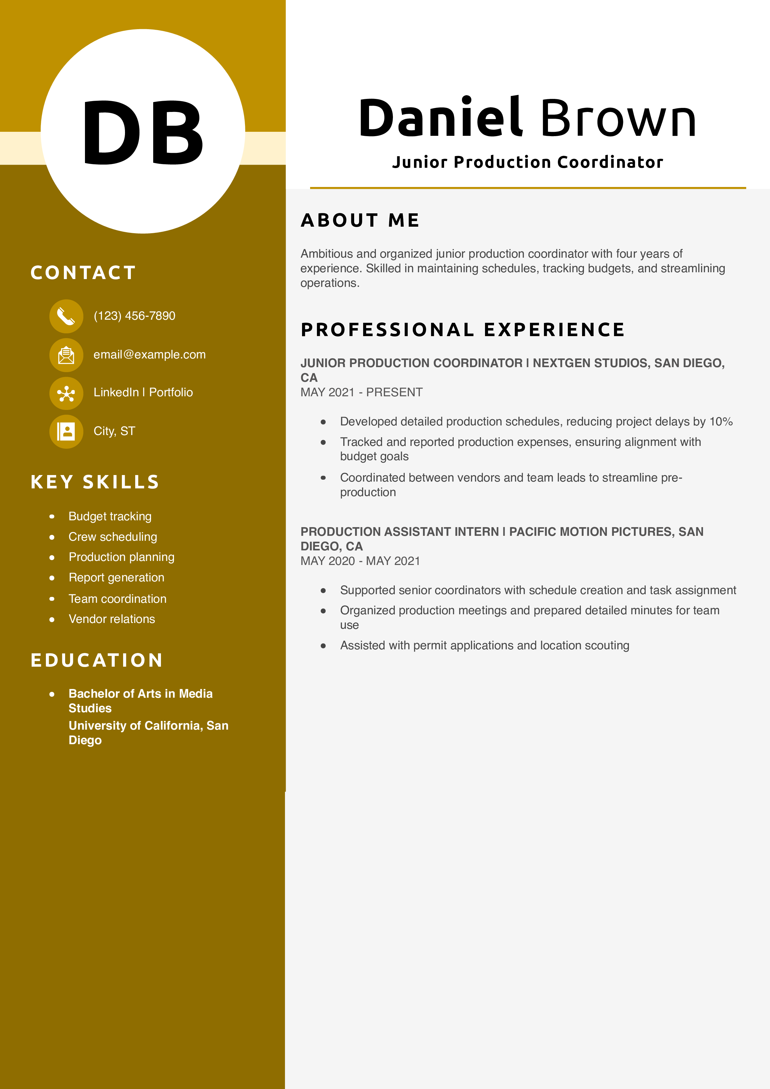 Junior Production Coordinator Resume